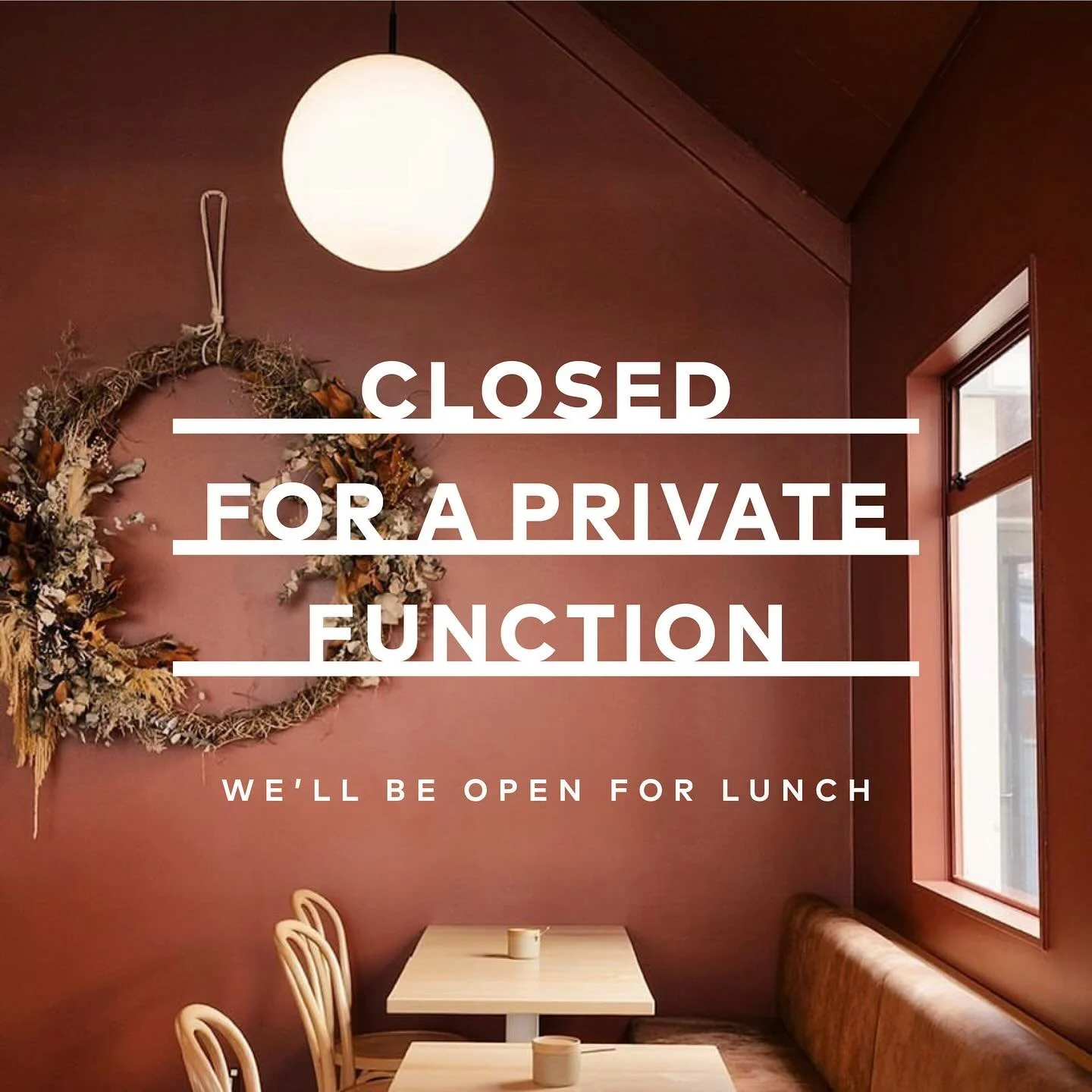 We&rsquo;re closed for a private  breakfast function. Back open for lunch today.