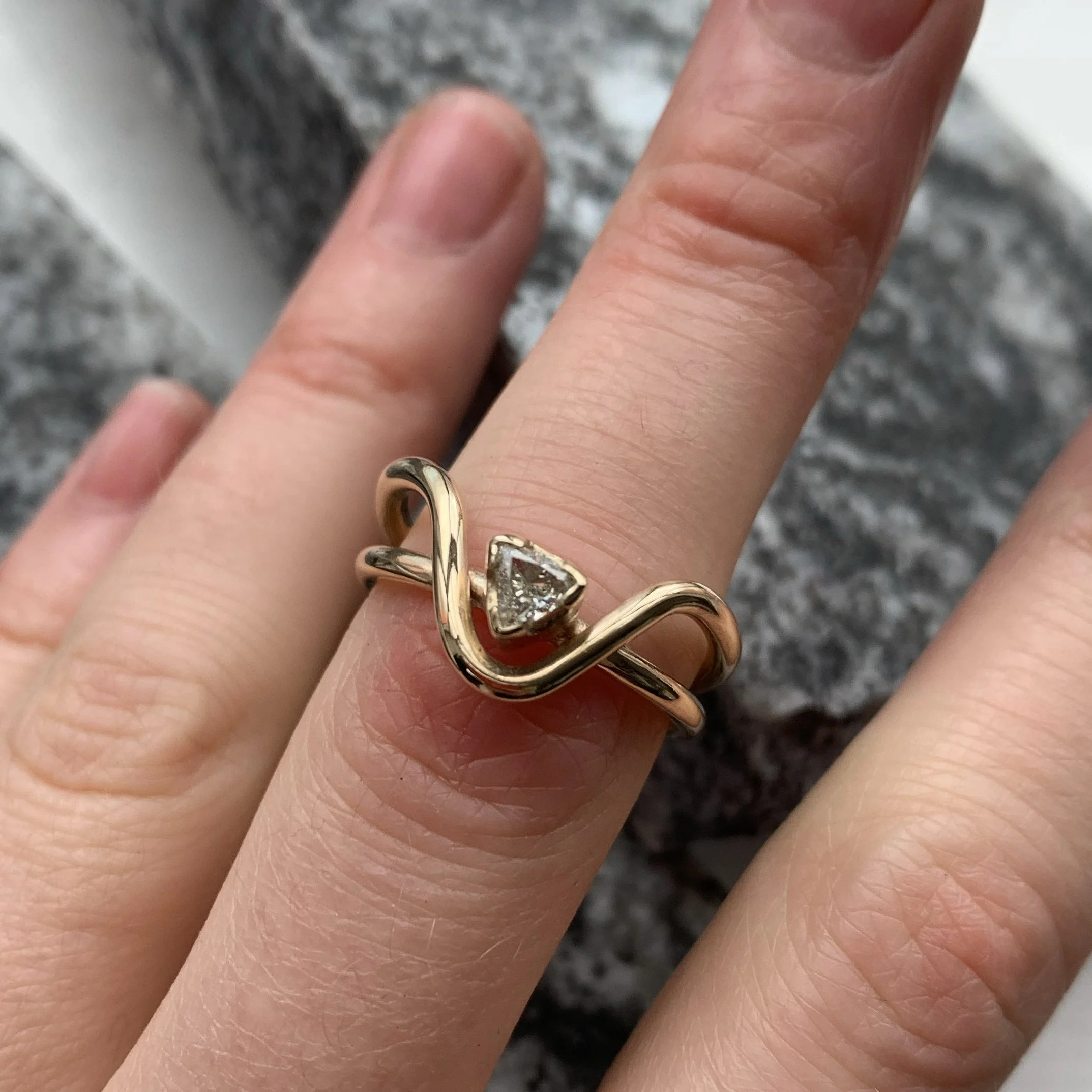 Trillion set diamond engagement ring in 18ct gold