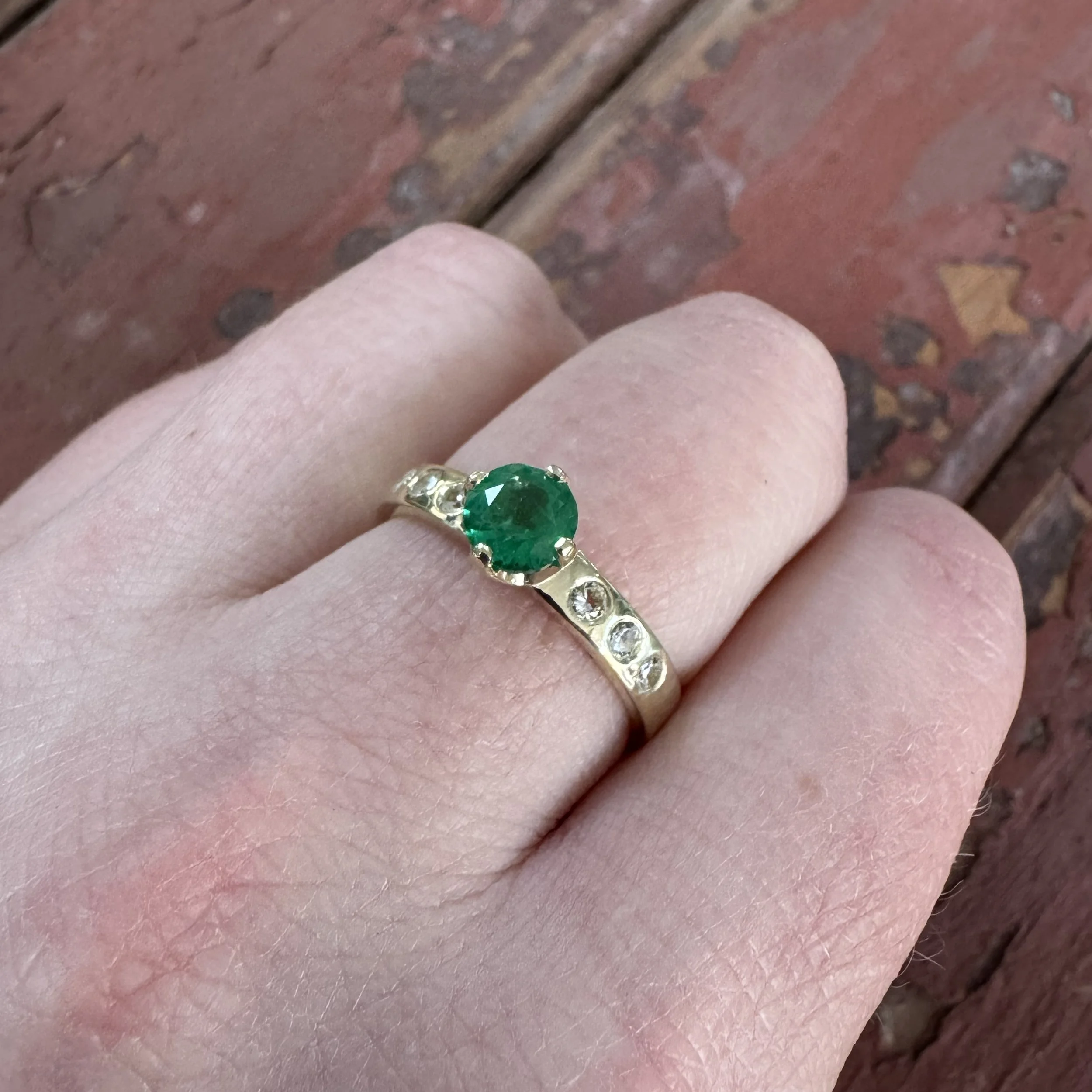 9ct yellow gold emerald and diamond gold engagement ring