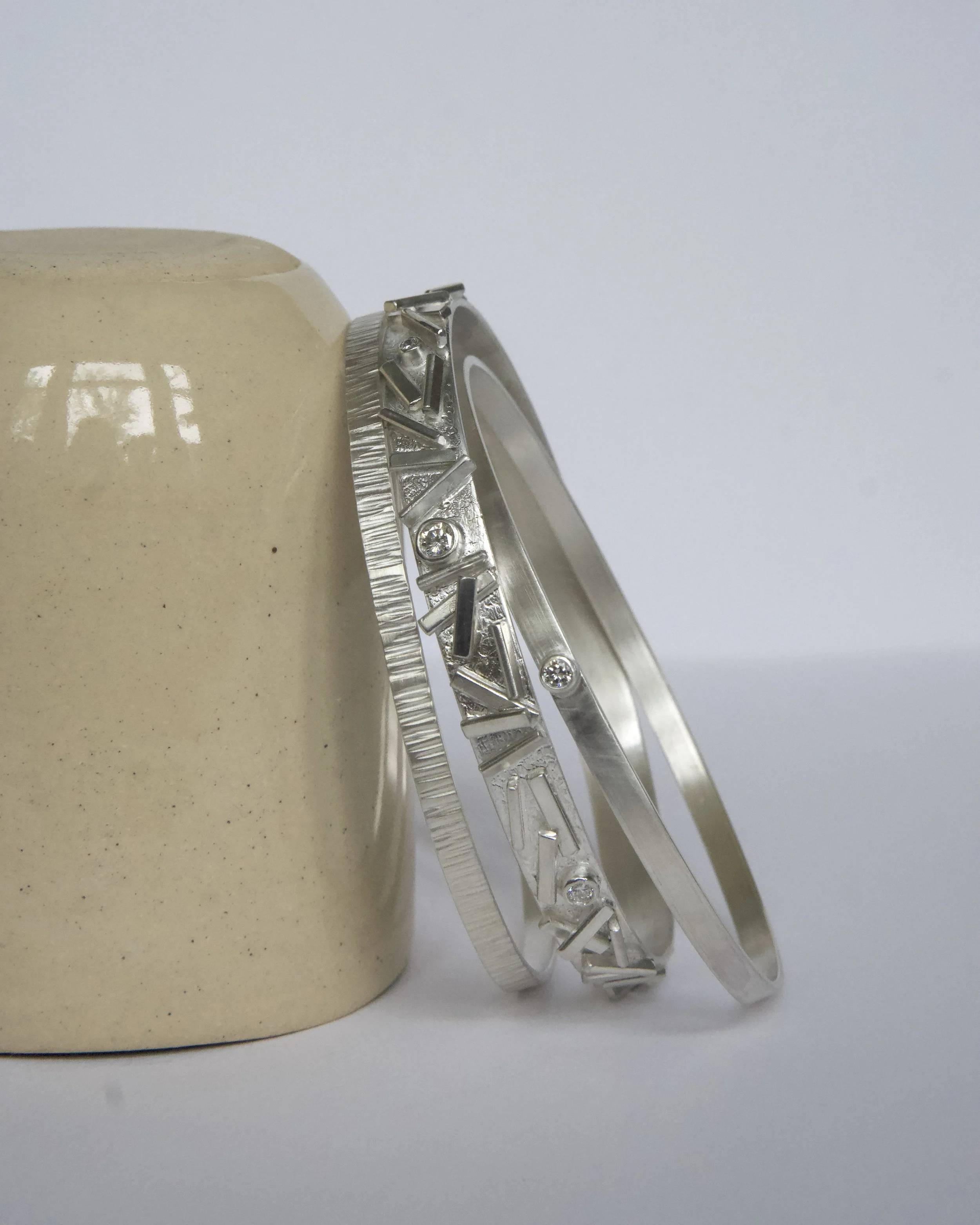 handmade silver bangles with diamonds