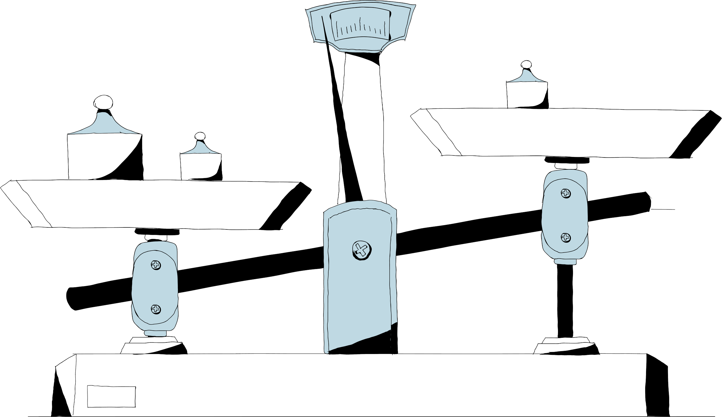 Illustrated scales representing different attribution weighting rules.