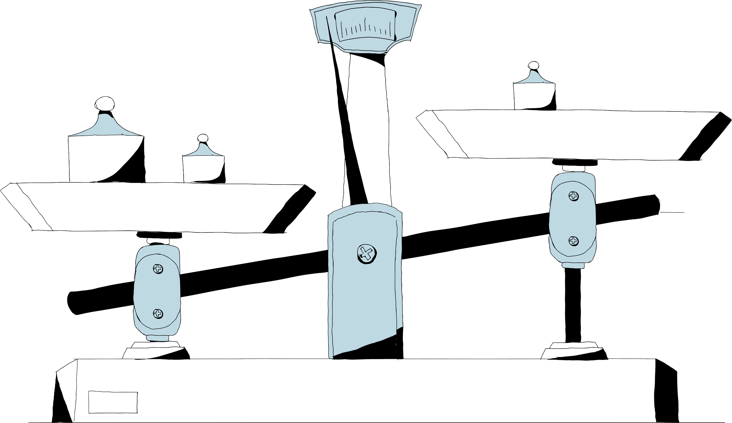 Illustrated scales representing the allocation of attribution credit.