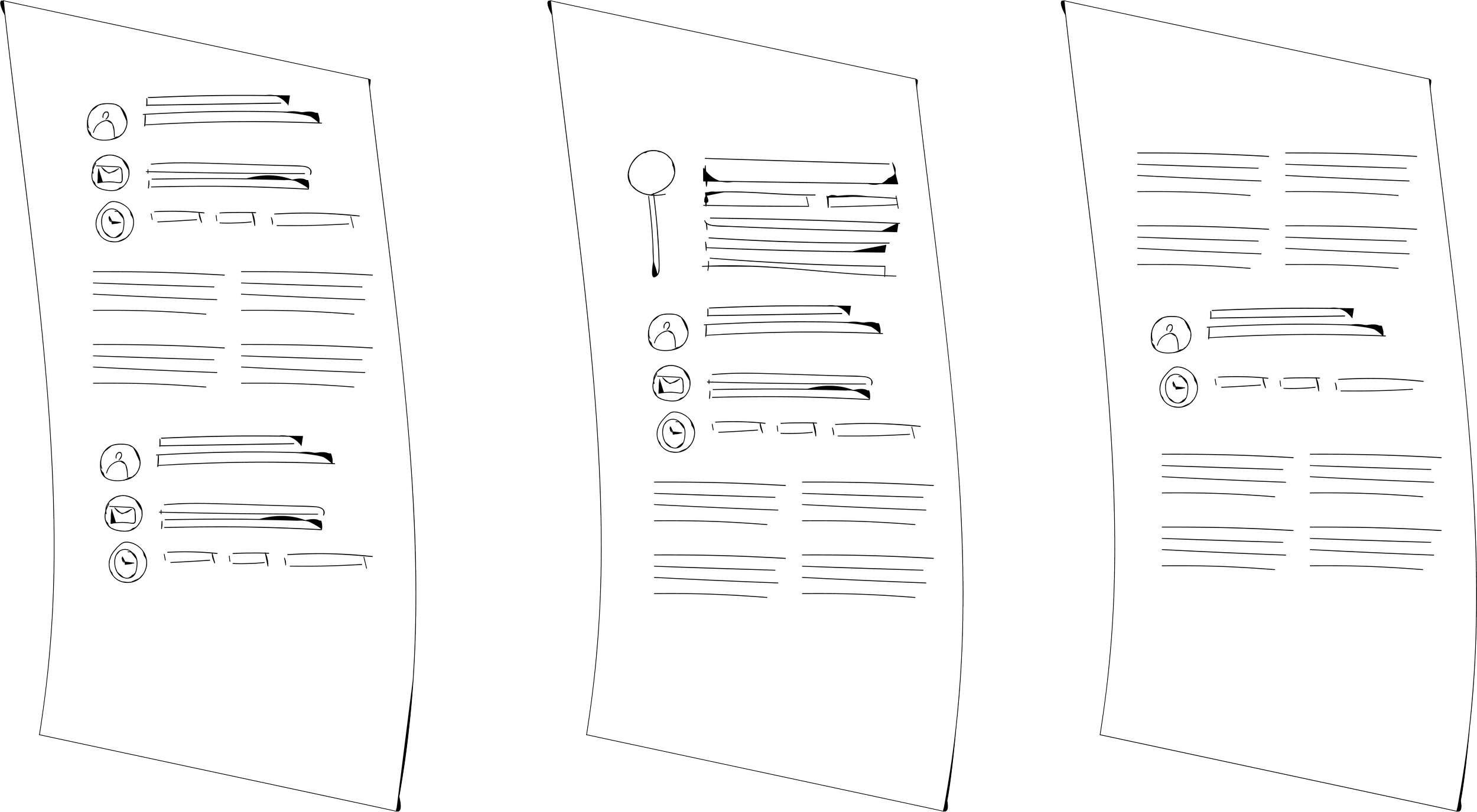 Three reports display charts, lists, and text in different layouts.
