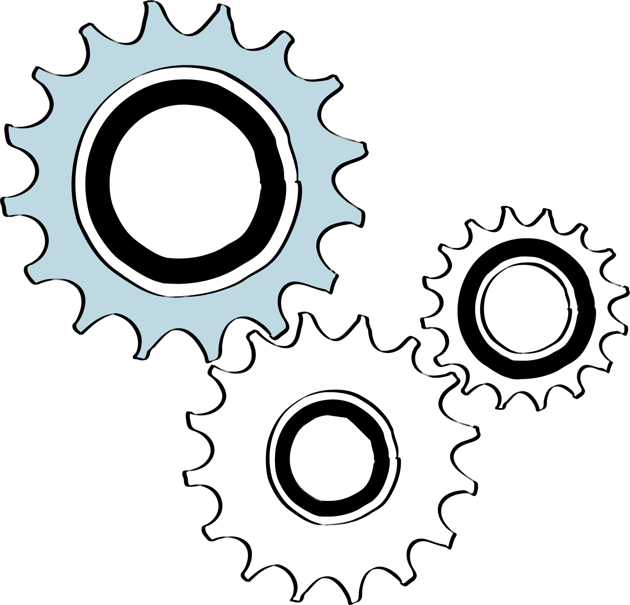 Illustrated gears representing coordination between sales and marketing.