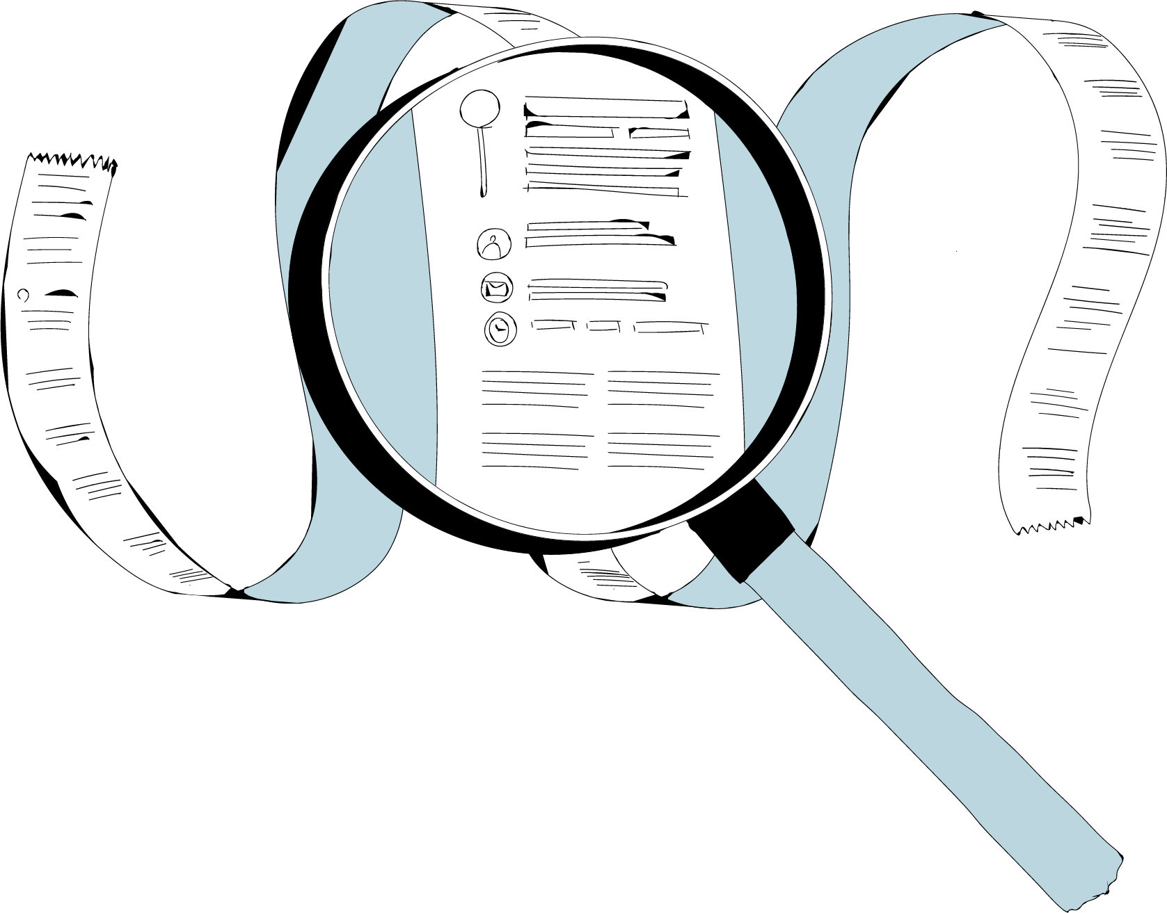 Magnifying glass examining recorded customer touchpoints.