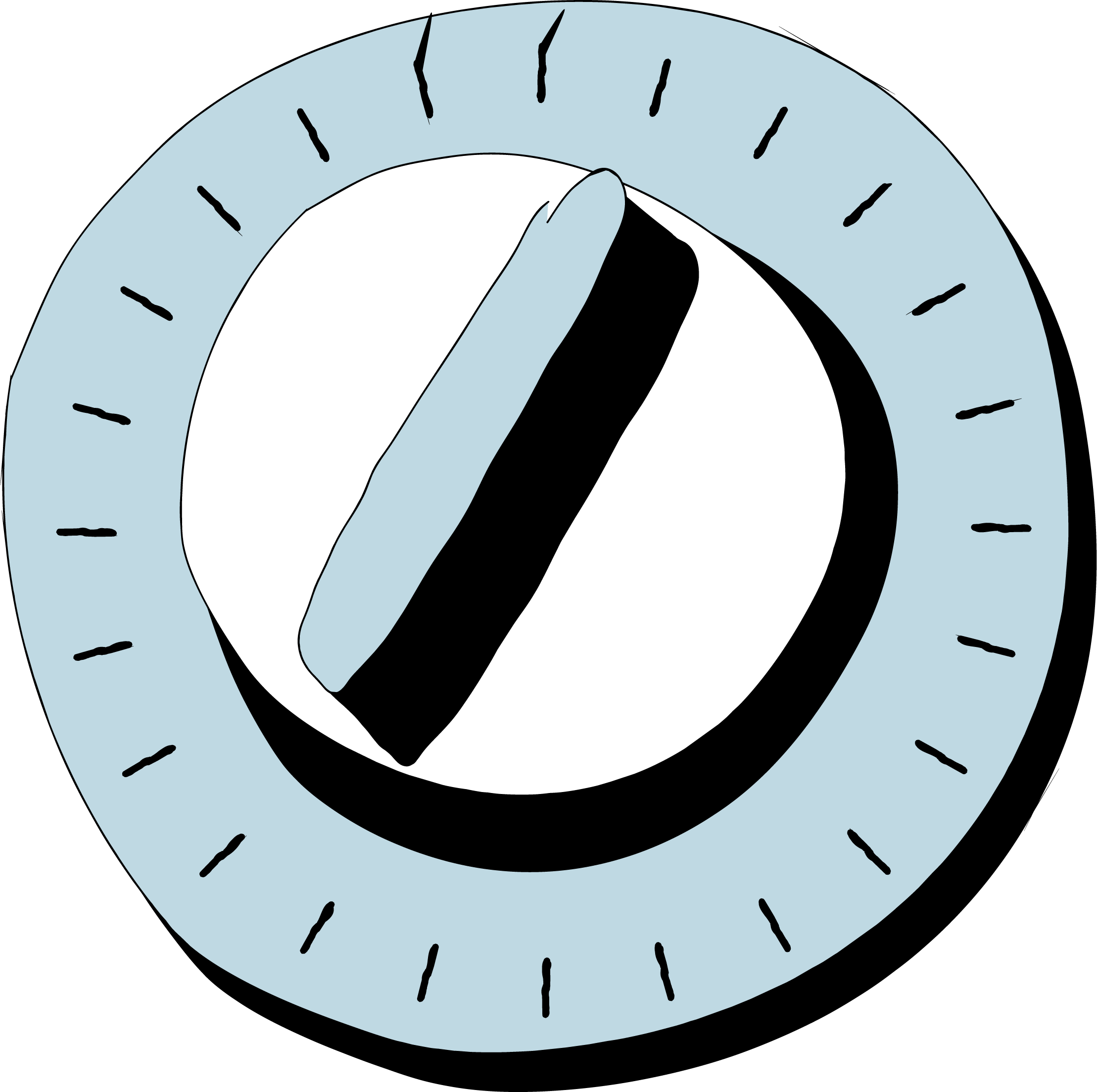 A rotary selector points toward the upper right on a blue control dial.