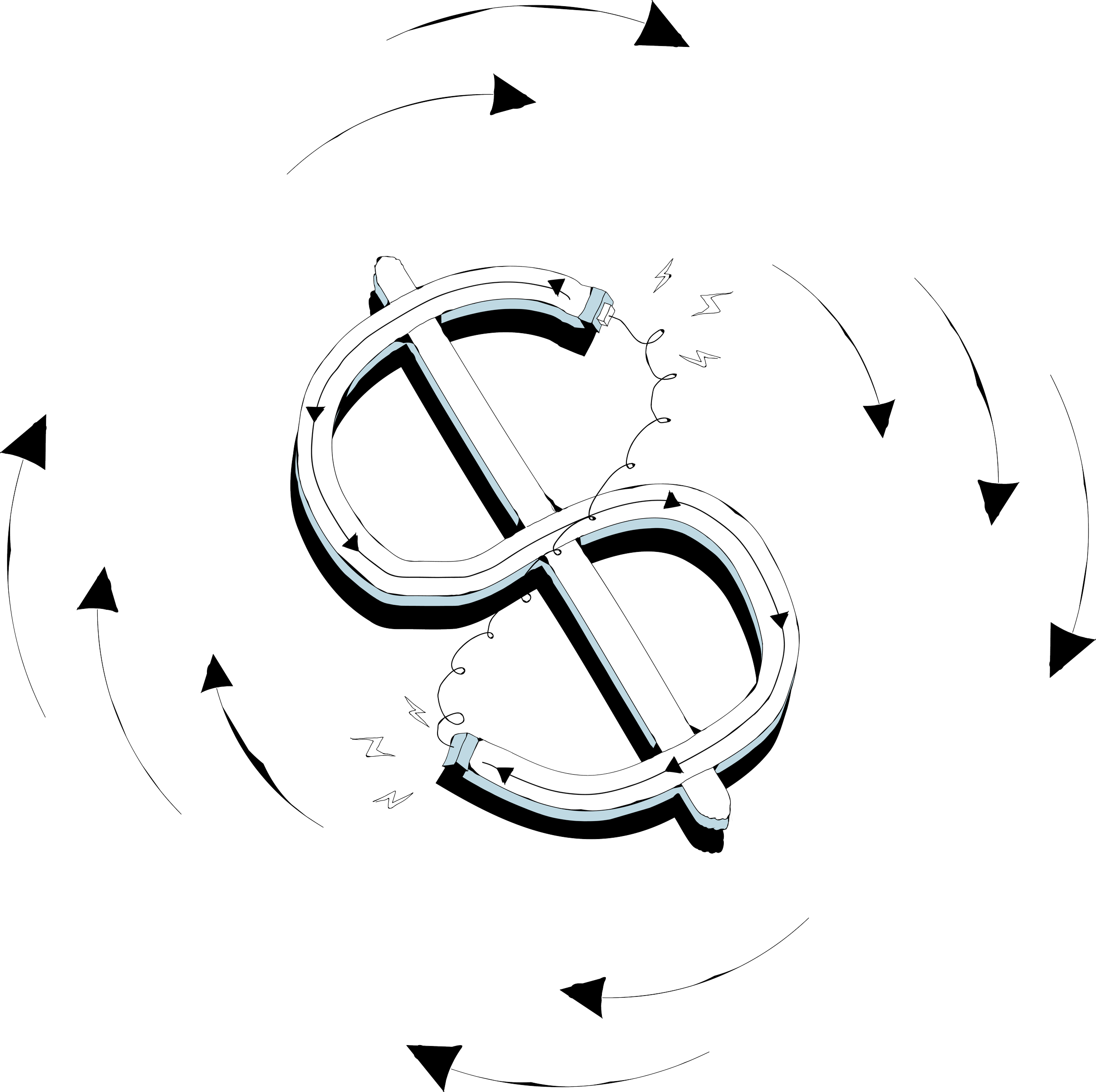 A dollar sign loops around itself with arrows indicating return.