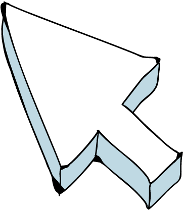 White cursor arrow with pale blue edges representing clicks on digital advertising.