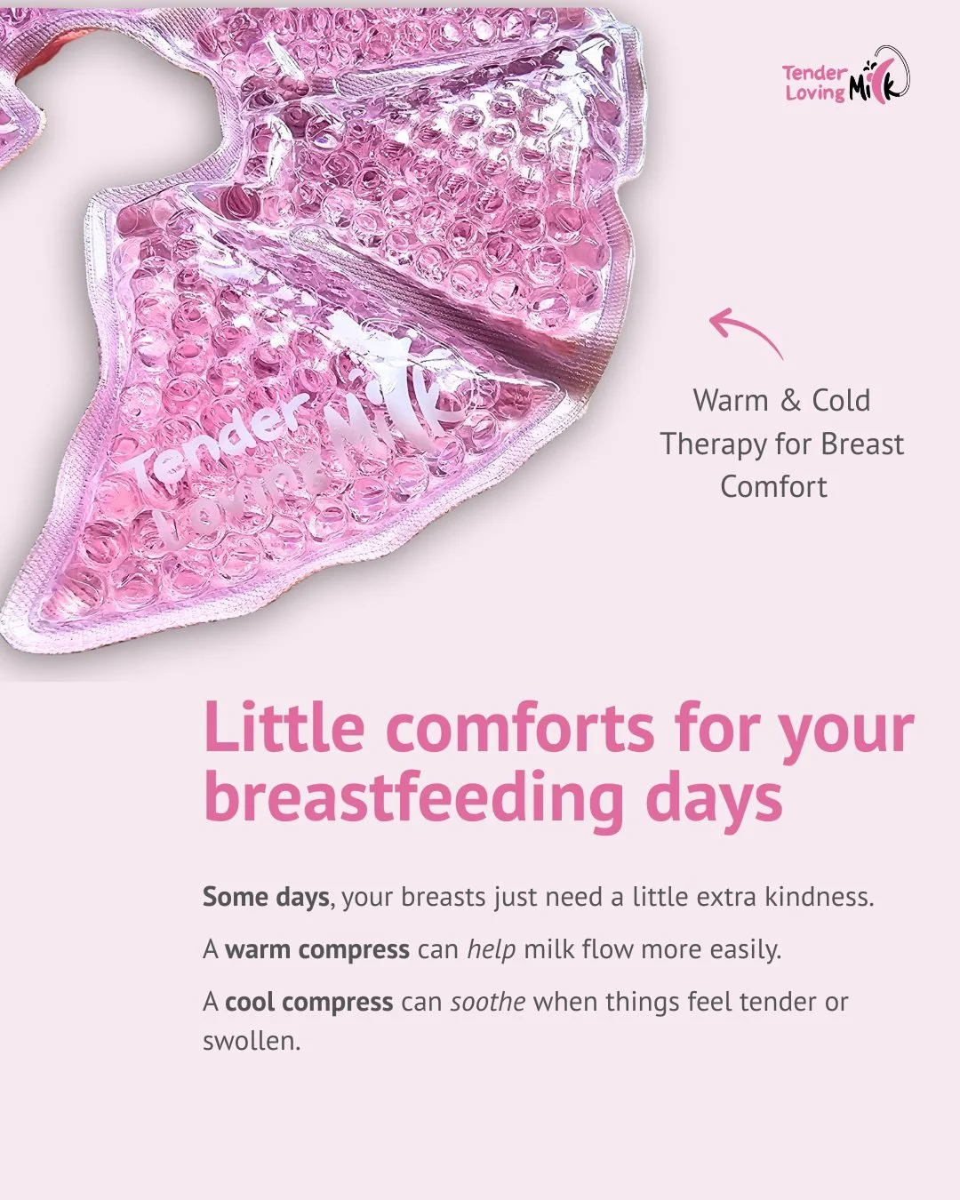 For the days your breasts need extra care. 🫶🏻

Soothe soreness, ease engorgement, and help with milk flow, all with one reusable compress.

Use warm before pumping (optional of course) to encourage let-down, or cold after to relieve swelling.

Gent