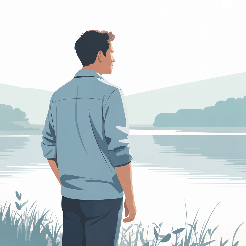 Man practices mindful awareness for noticing trauma patterns without self-judgment