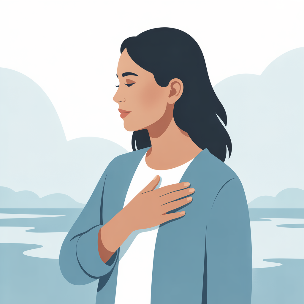 Woman practices self-compassion to replace harsh self-criticism after childhood trauma