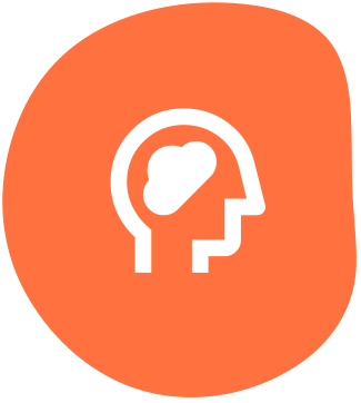 Orange background with white outline of a human head and brain
