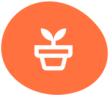 Icon of a plant in a pot on an orange circular background.
