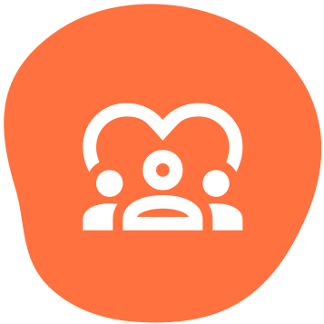 An orange circle with a white geek emoji face inside it, featuring glasses and a smiling mouth.