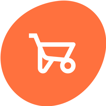 Shopping cart icon on an orange background.