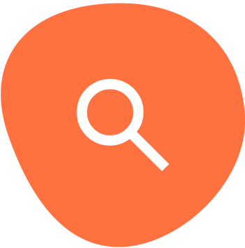 Magnifying glass icon on an orange circular background