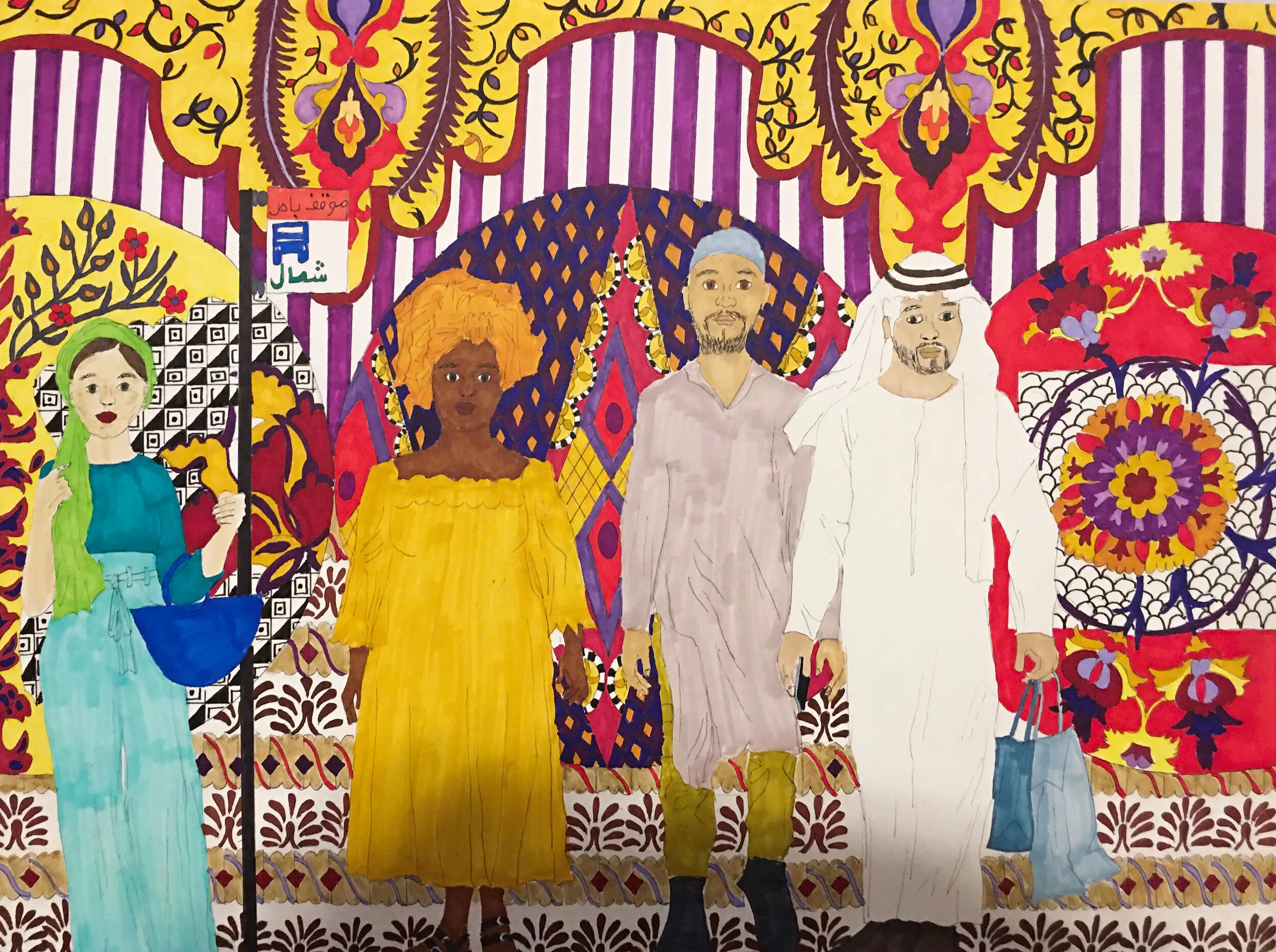 The Bus Stop Series: Istanbul
2021 
 Ink on paper 
 24”x18”
$400