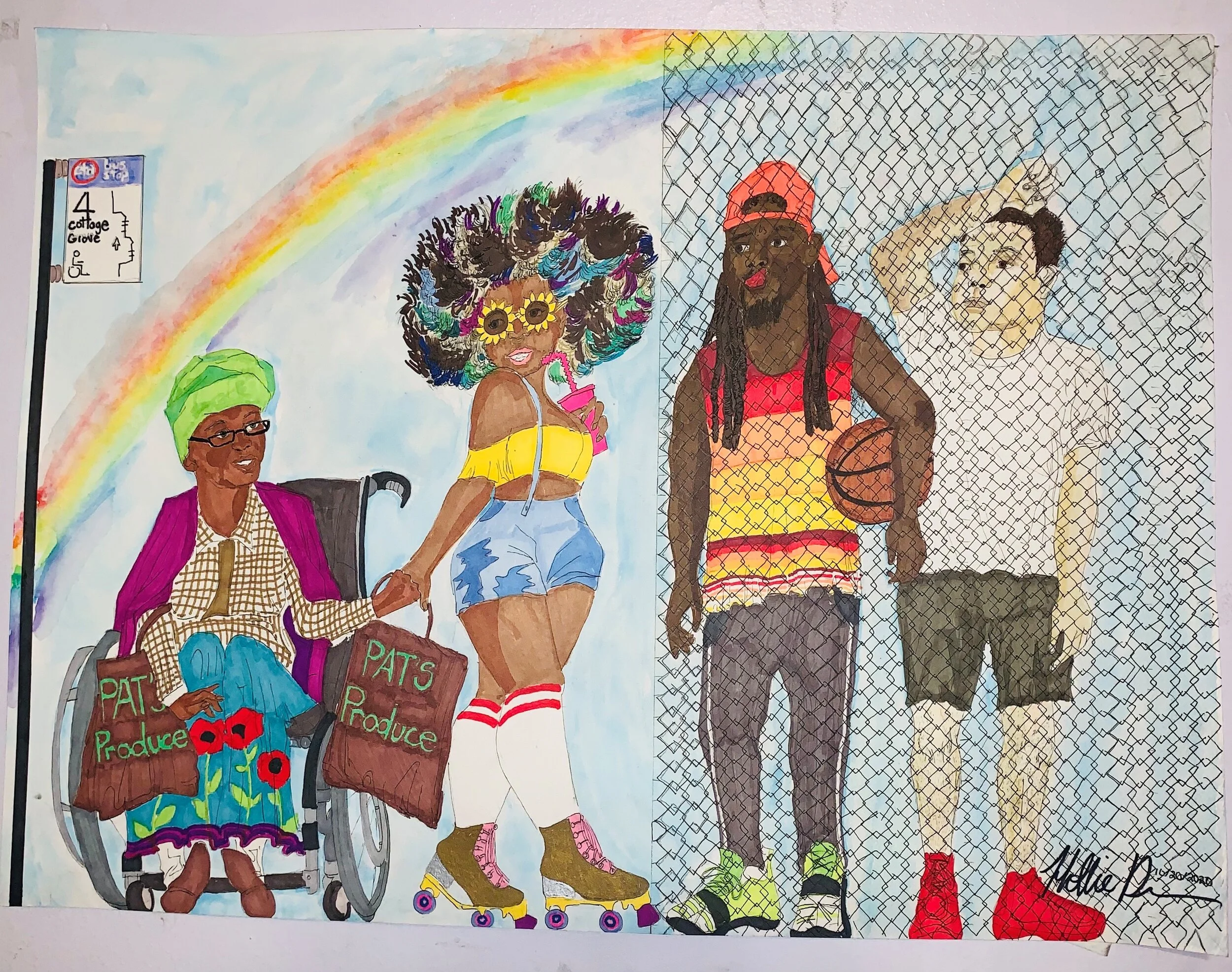 The Bus Stop Series: Winnie Helps Grandma on Cottage Grove SOLD
2020
Ink on paper
24”x18”
$400
