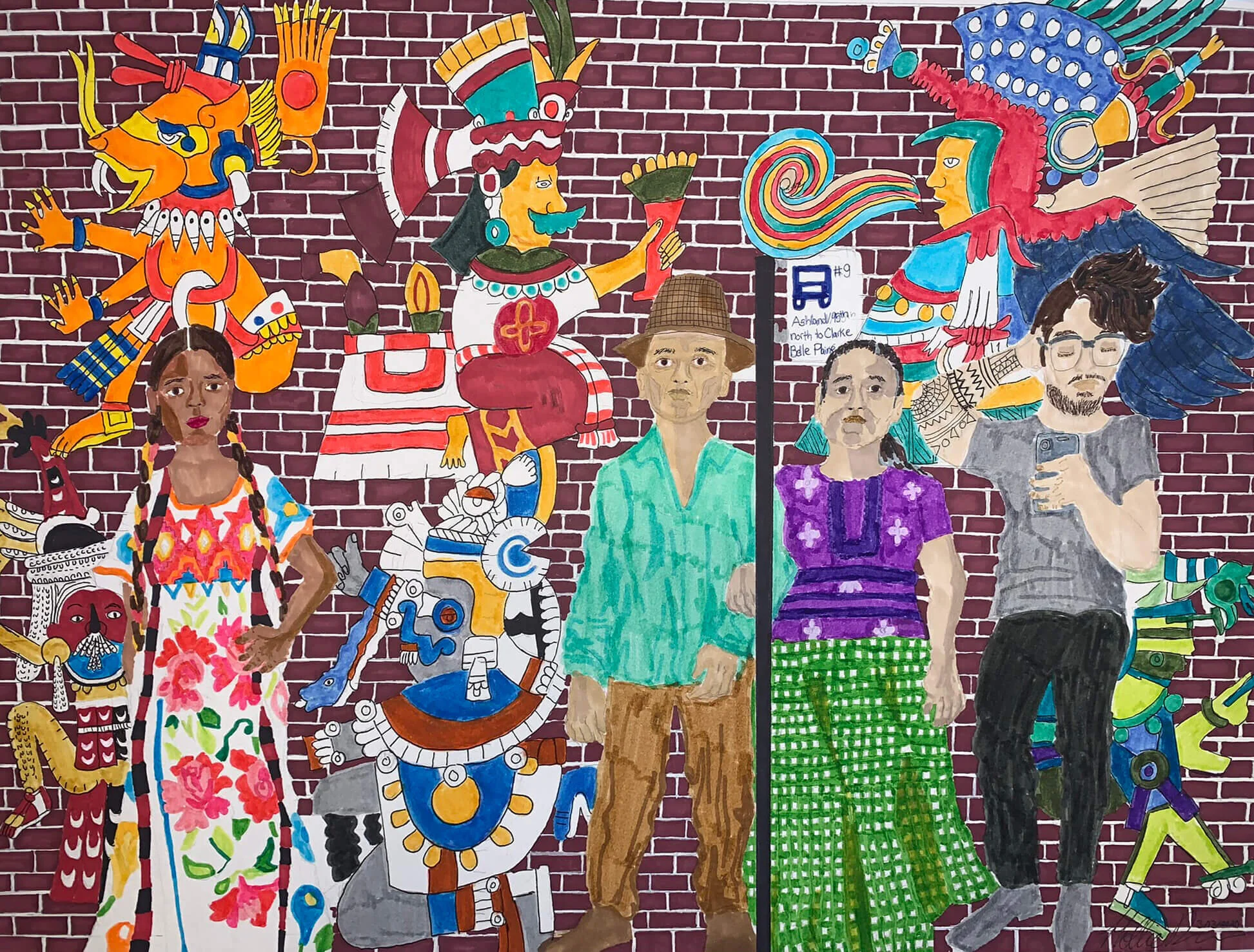 The Bus Stop Series: Mexico City
2020 
 Ink on paper 
 24”x18”
$400