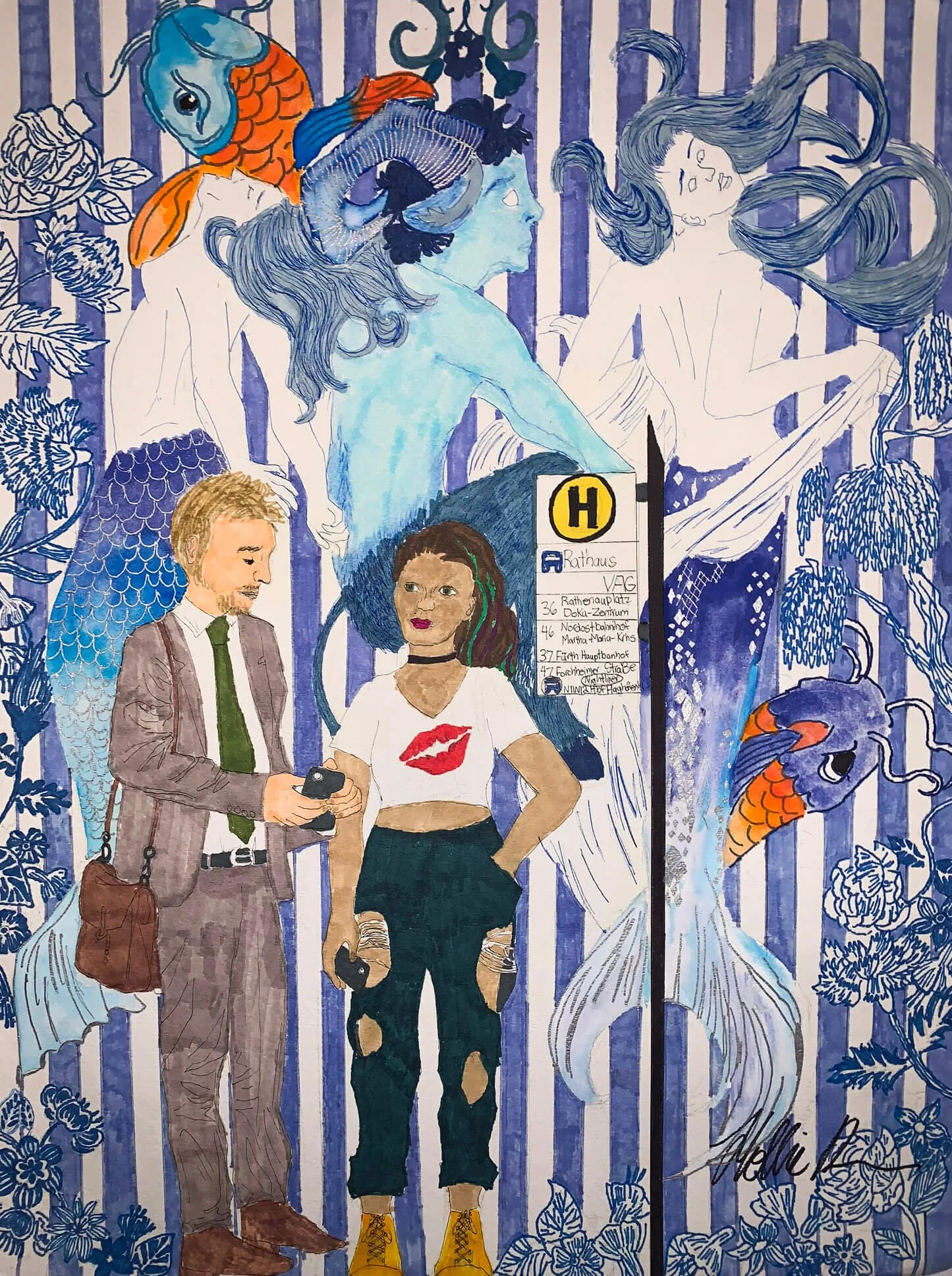 The Bus Stop Series: Berlin
2020 
Ink on paper 
 24”x18”
$400
