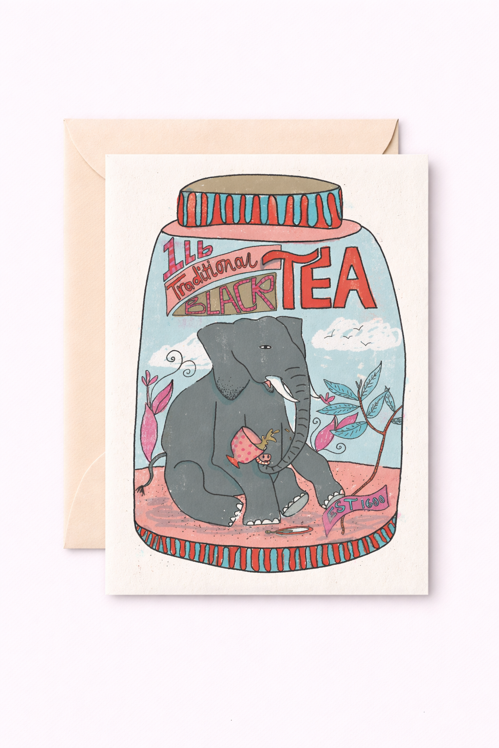 Elephant Tea Caddy Greeting Card
