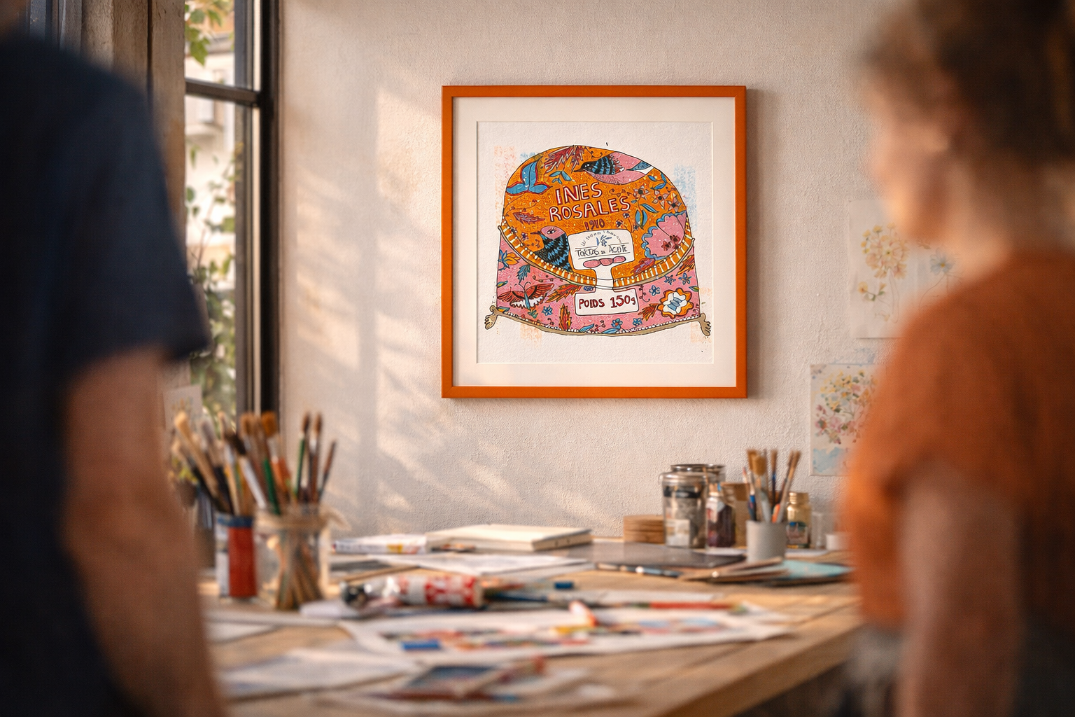 editorial art print of clare davis illustration on ines rosales biscuit tin