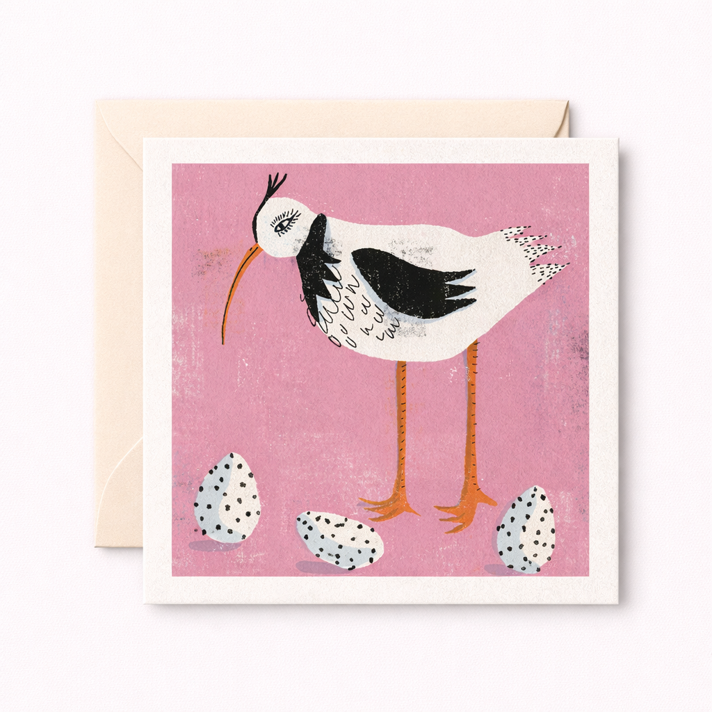 wadingbird with speckeled eggs greeting card.png