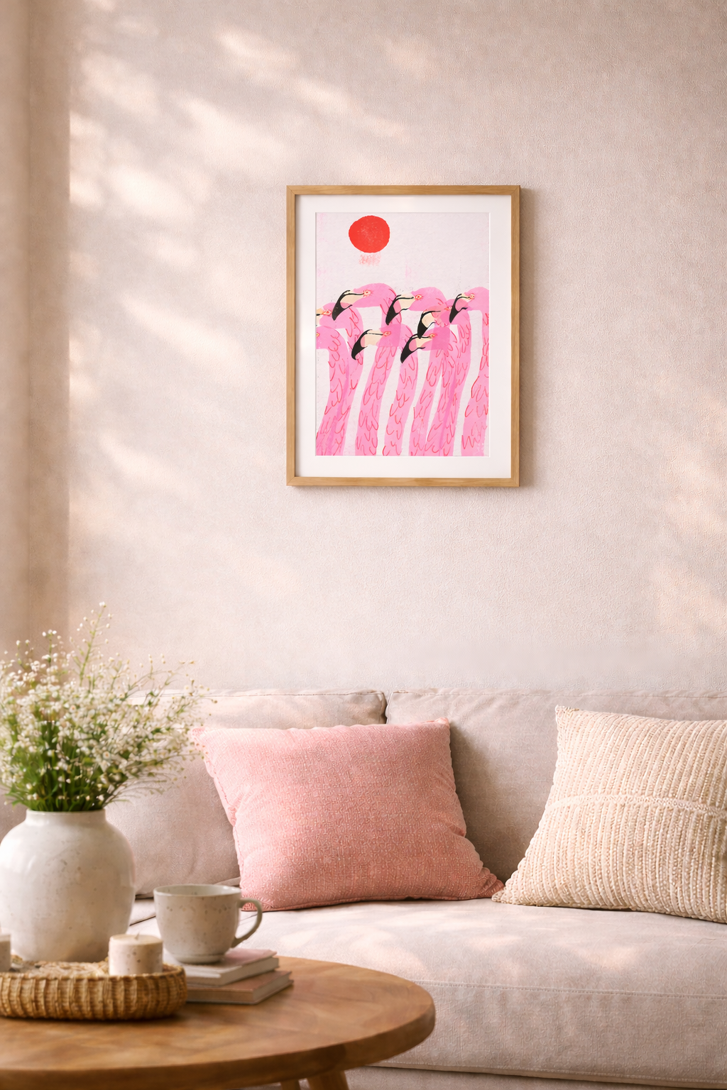 Flamingos and soft neutrals in living room.png