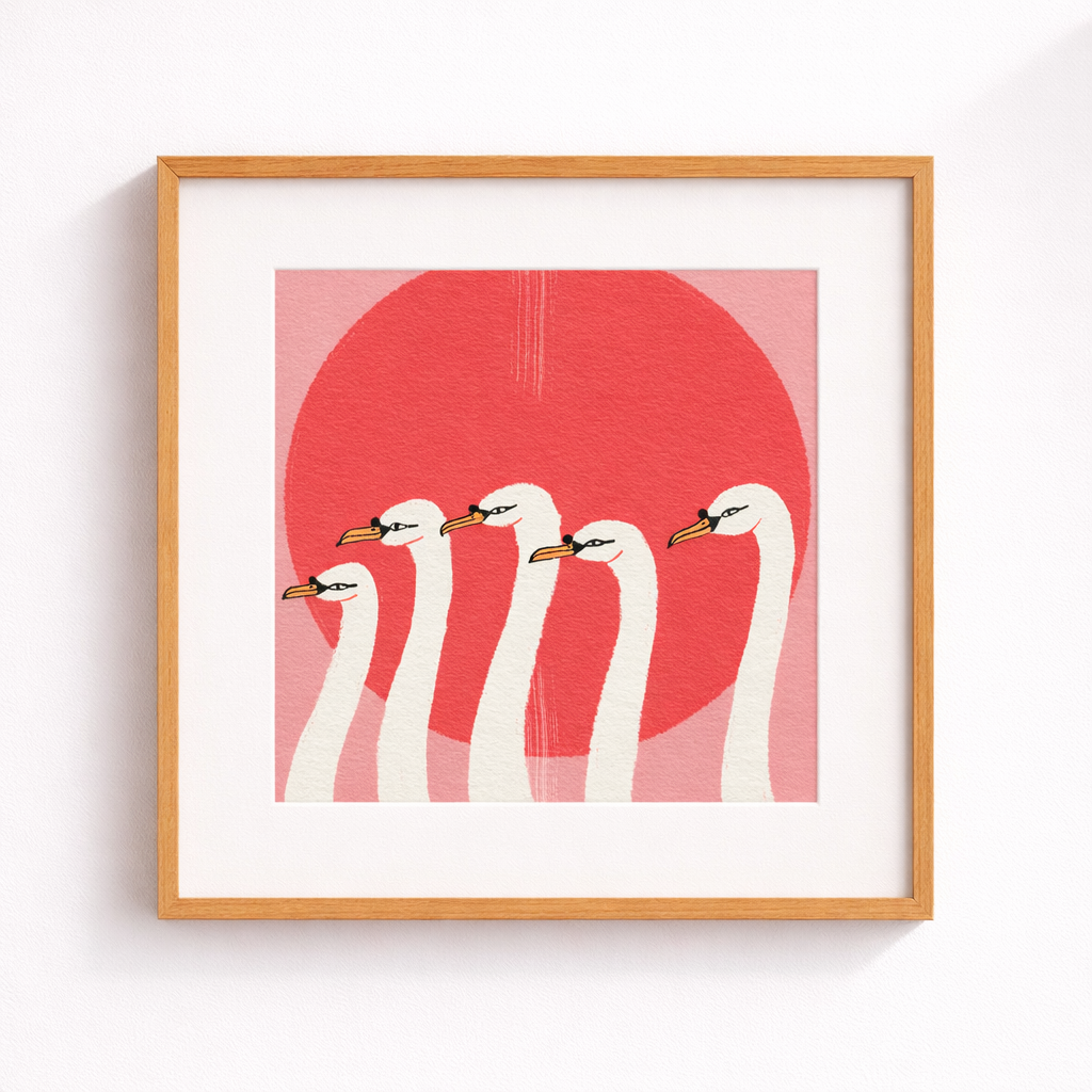 Minimalist swan illustration against red circle.png