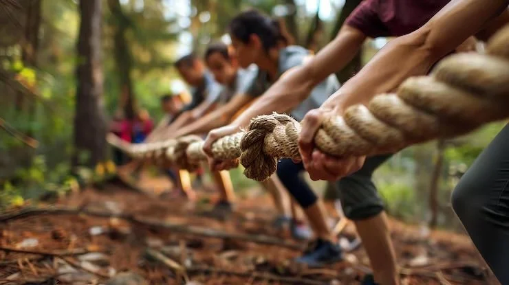 group of people pulling rope