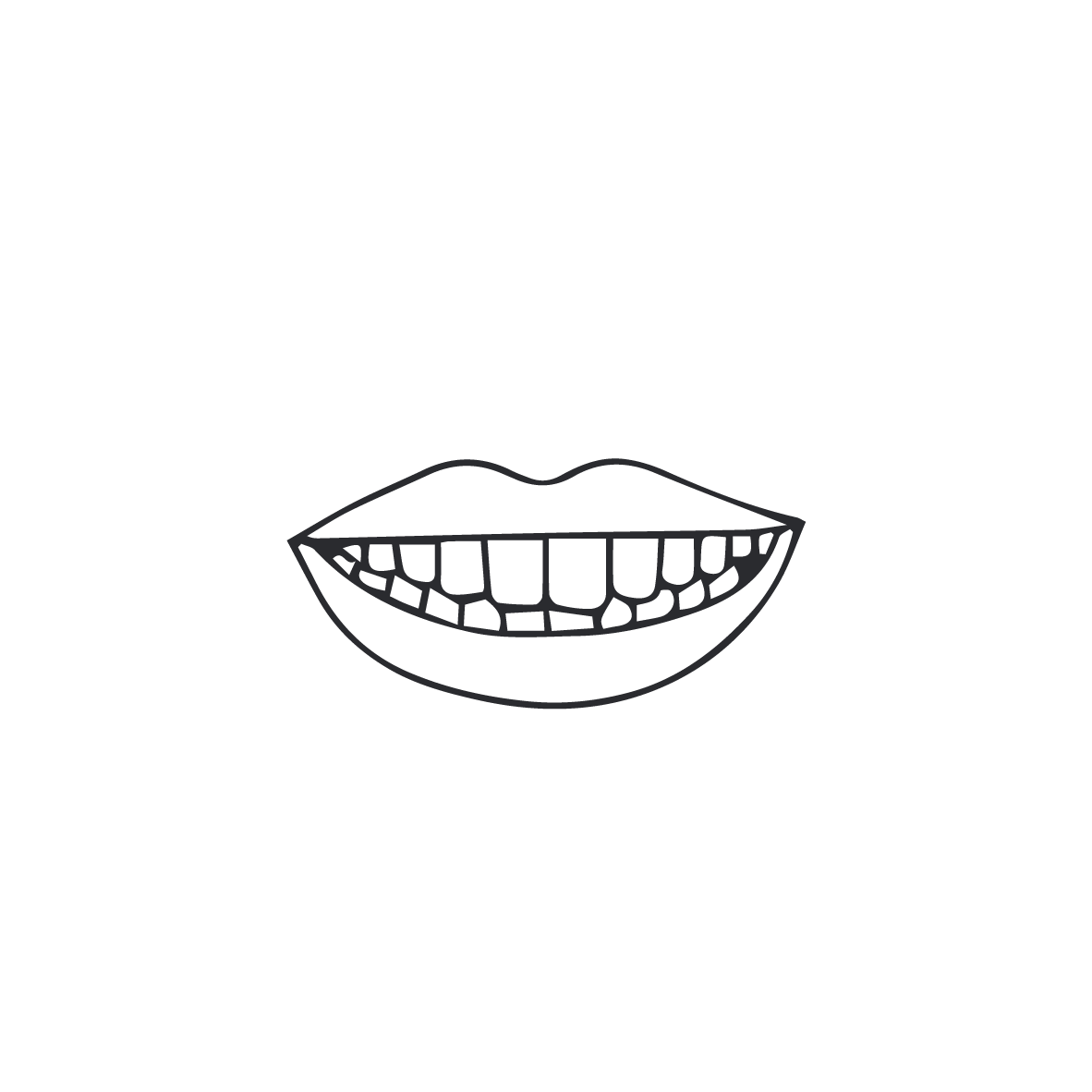 Black background with outline drawing of a smiling mouth showing teeth