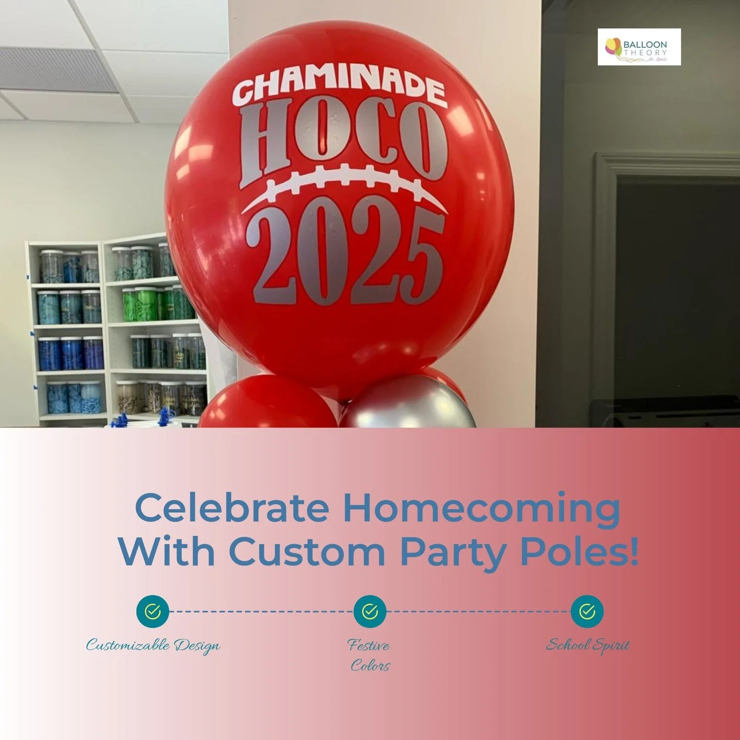Homecoming is a time for celebration, and our Custom Party Pole elevates the experience! 🎉🎈 

This innovative balloon display is designed in your school colors, complete with vibrant tassels, making it a standout addition to entrances, parties, and