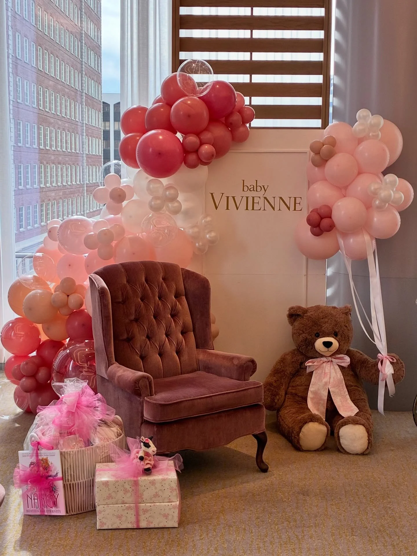 All the soft pink magic for this beautiful celebration! 🎀🧸#BalloonTheorySTL #BalloonArtist #BabyShowerBalloons