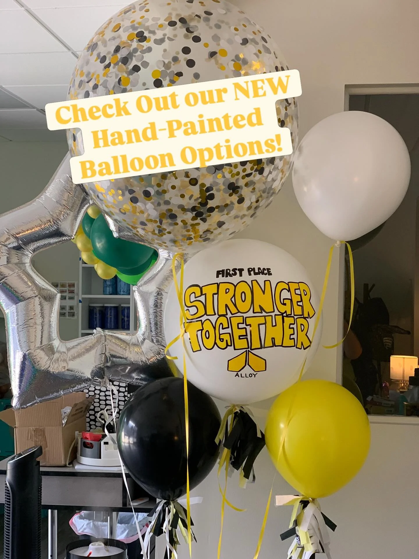 Introducing our Hand Painted Helium Bouquets!! 

Designed to make a statement, each bouquet features a custom hand-painted message paired with oversized balloons, premium confetti, and elevated finishes.

Perfect for celebrations, corporate moments, 