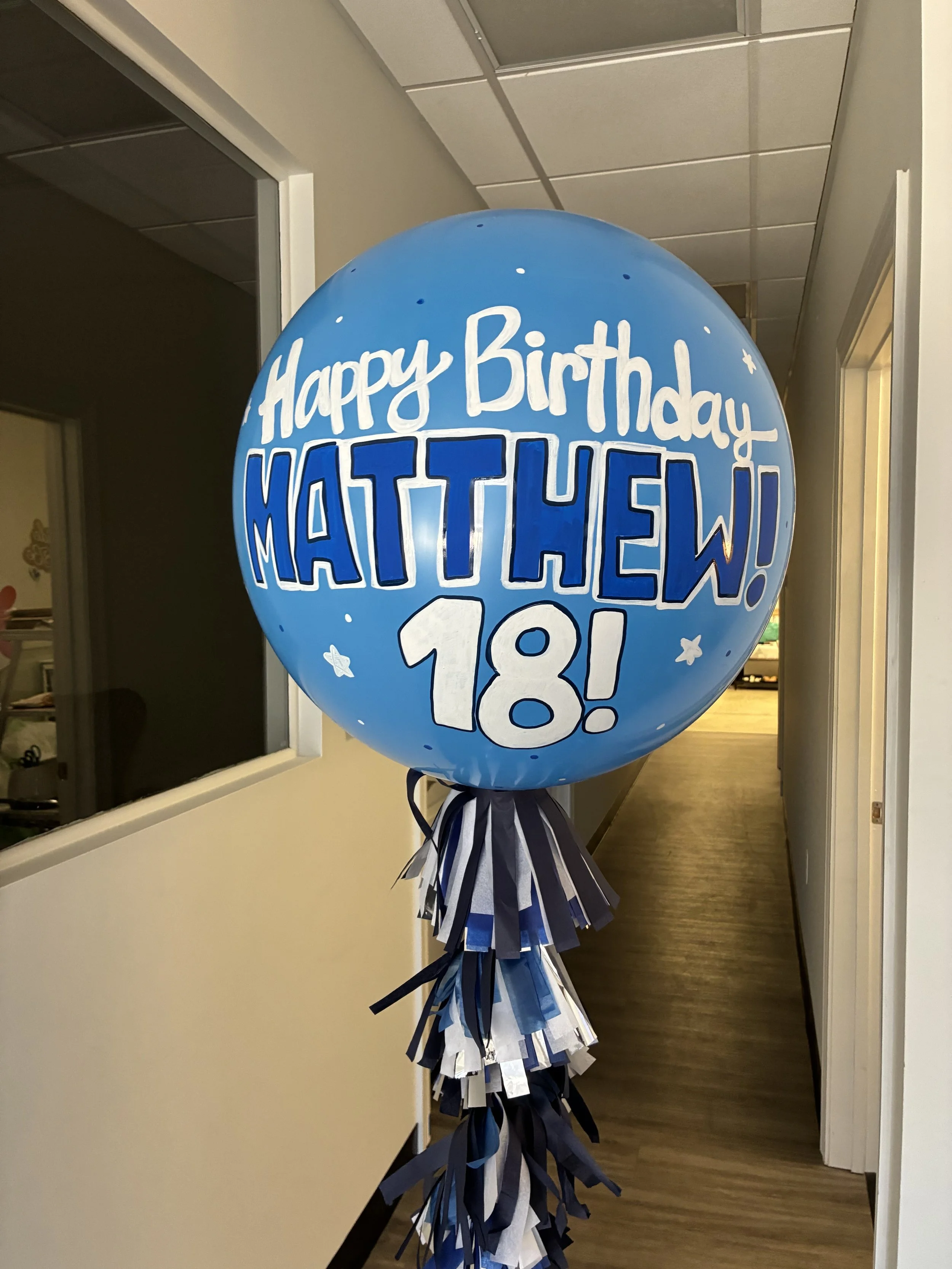 Jumbo Latex Balloon with Hand Painted Message on Stand
