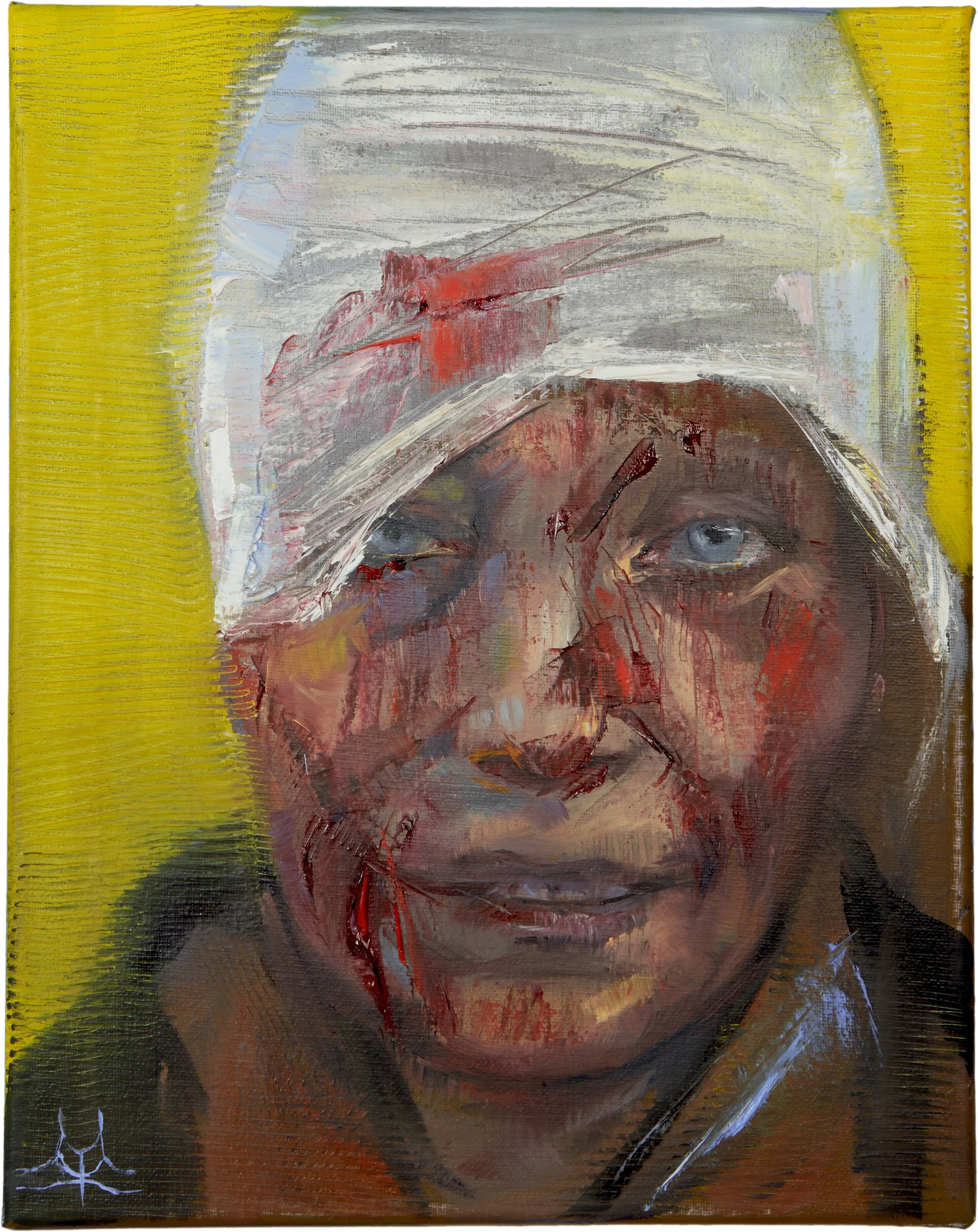 First Face of War, oil on canvas, 14 X 11 inches, 2022. As I painted Elena Kurilo (inspired by the photograph of Wolfgang Schwan), a 52-year-old Ukrainian wounded school teacher, I kept thinking that she reminded me of another woman from centuries ag