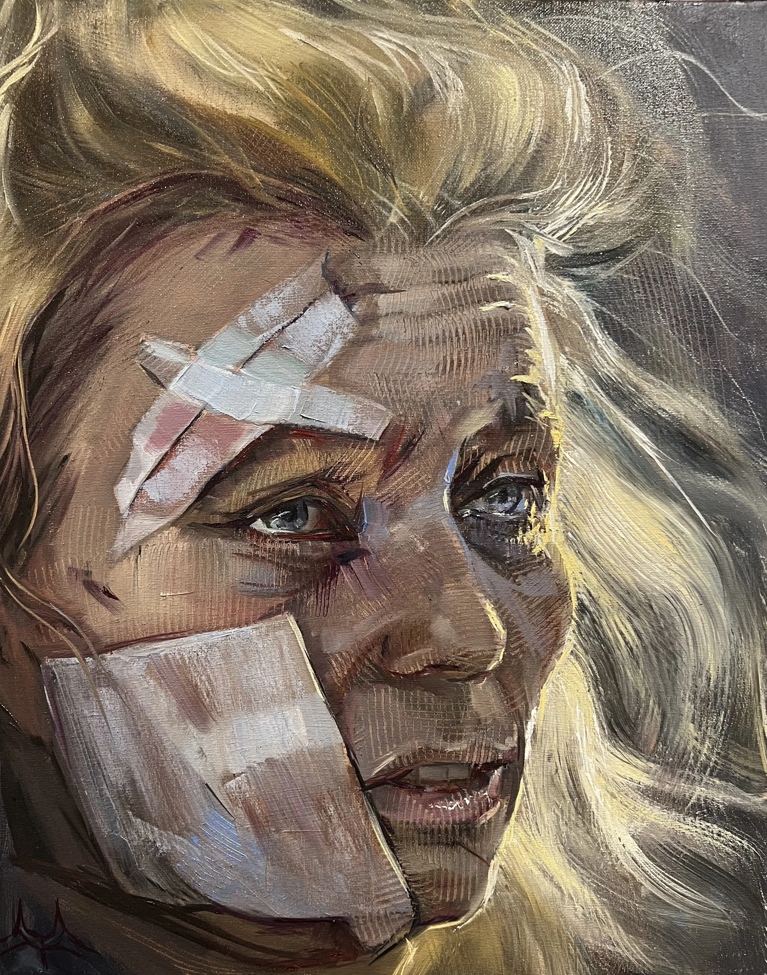 Elena (inspired by the photograph by Aris Messinis), oil on canvas, 20 X 16 inches, 2022