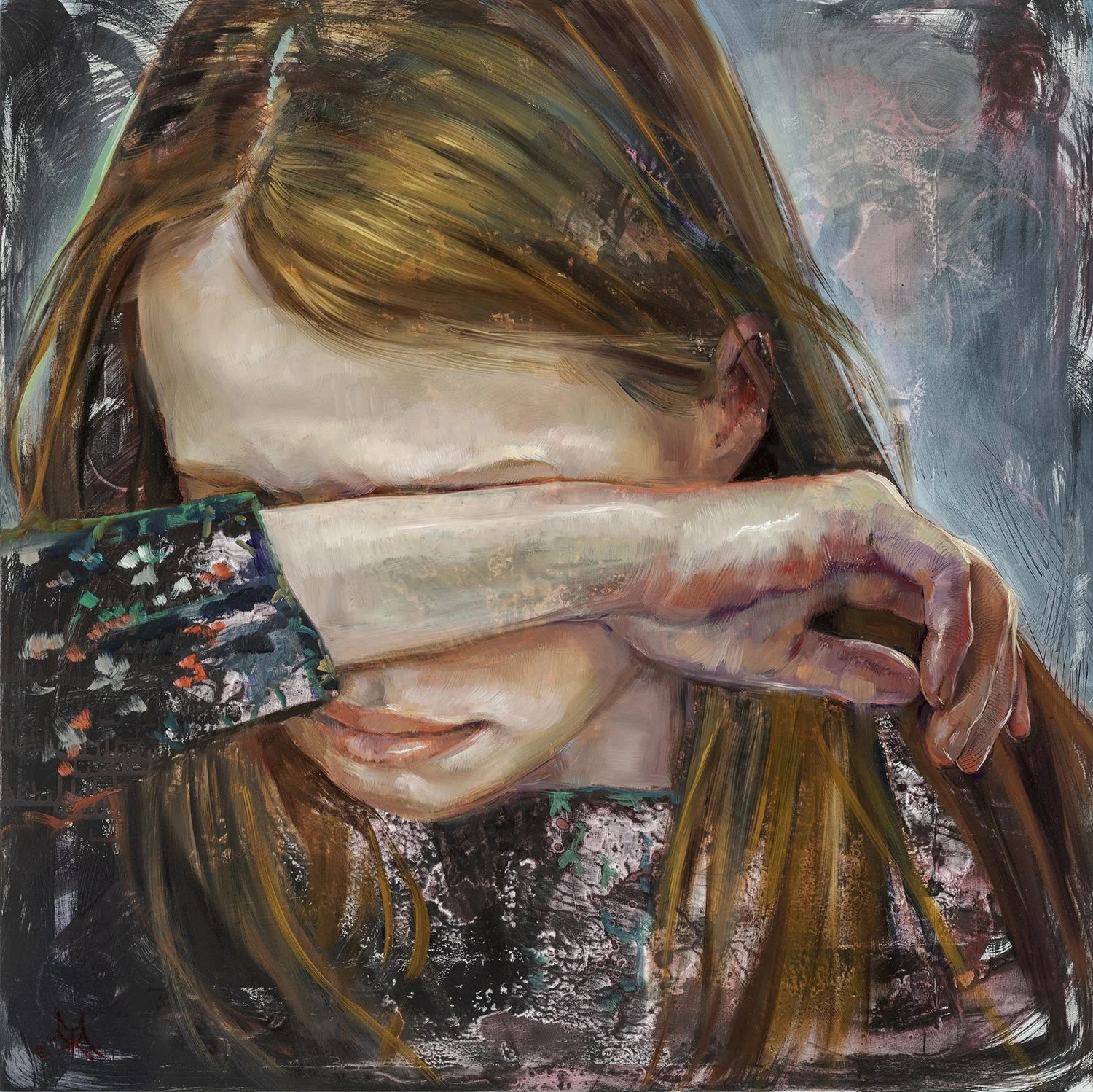 Tears (inspired by the photograph by Elva Etienne), oil on canvas, 42 X 42 inches, 2022