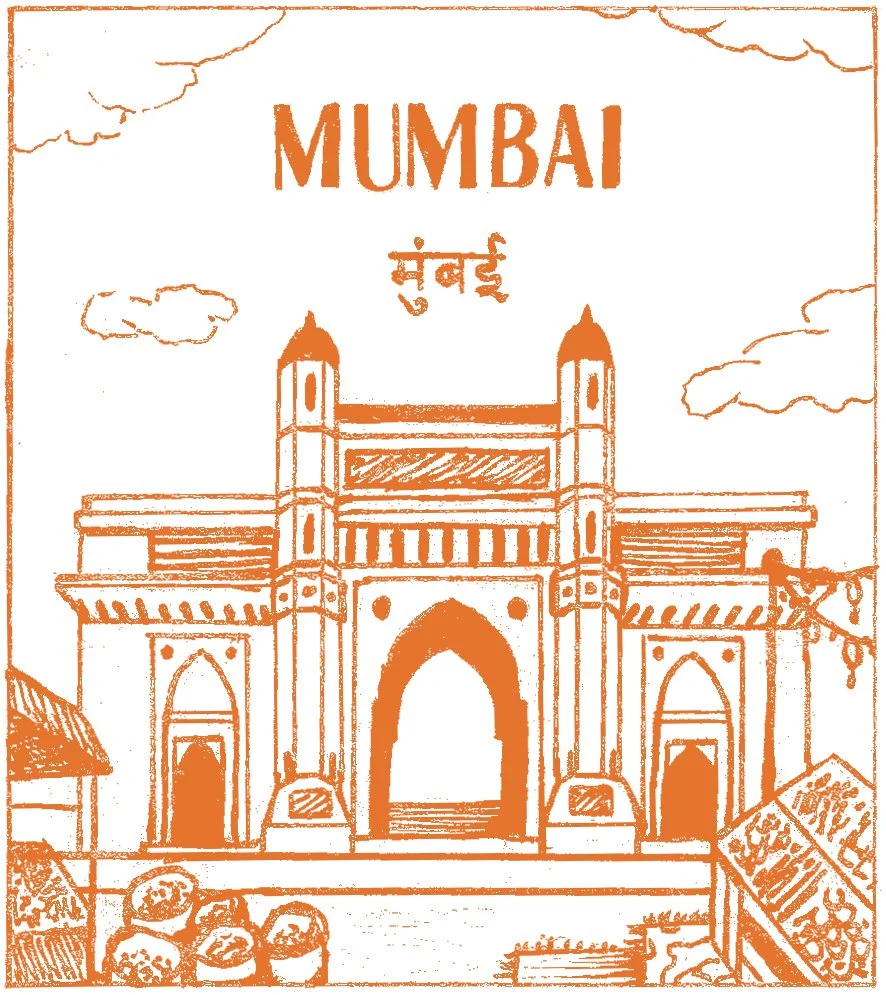 Mumbai Stamp, Pen & Ink, Digitally Colored