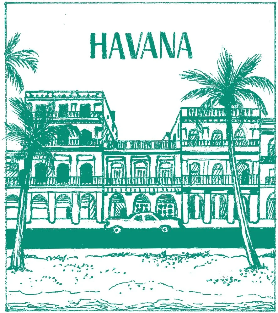 Havana Stamp, Pen & Ink, Digitally Colored