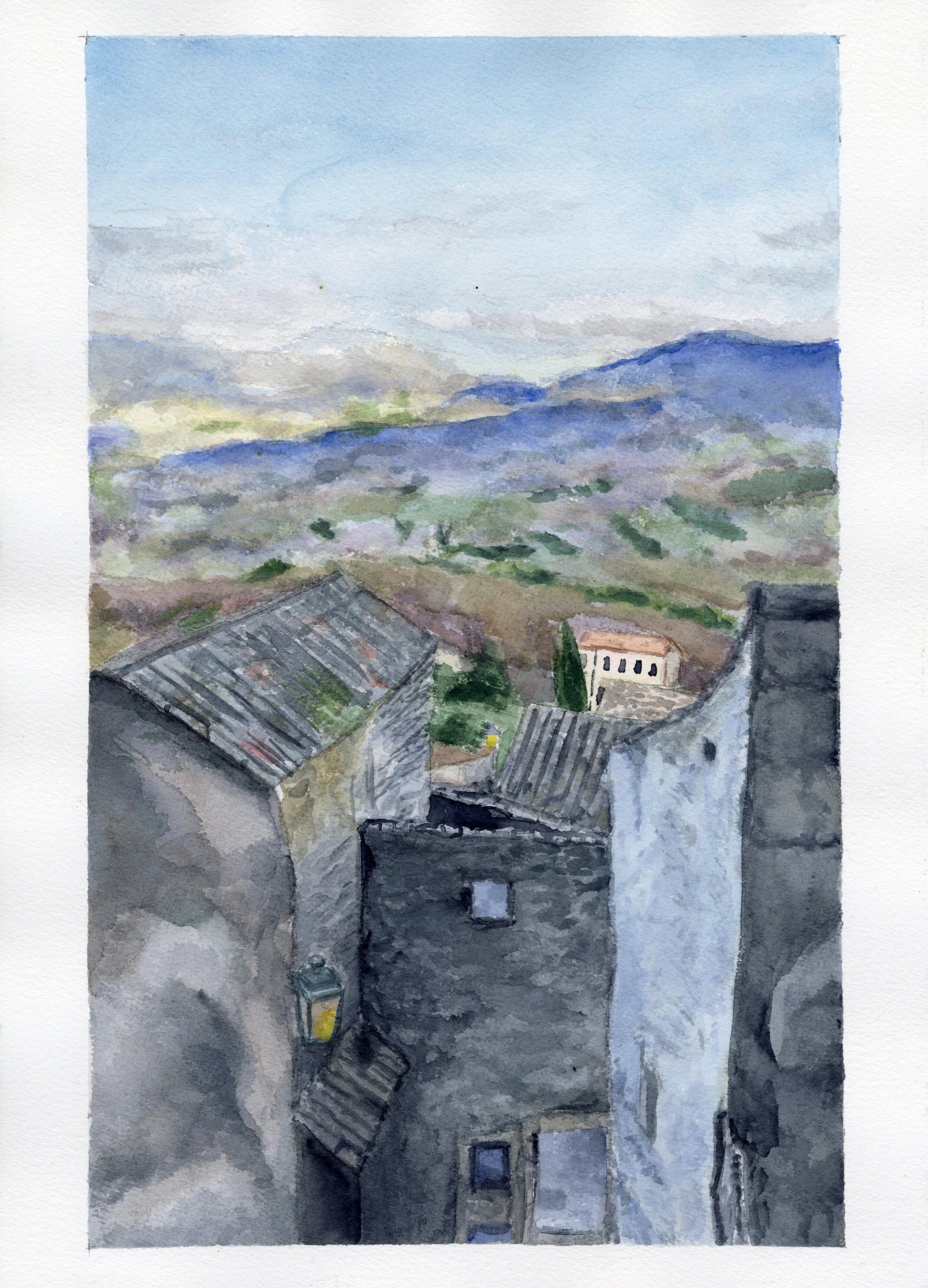 Lacoste Castle View, Watercolor