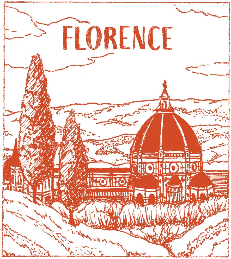 Florence Stamp, Pen & Ink, Digitally Colored