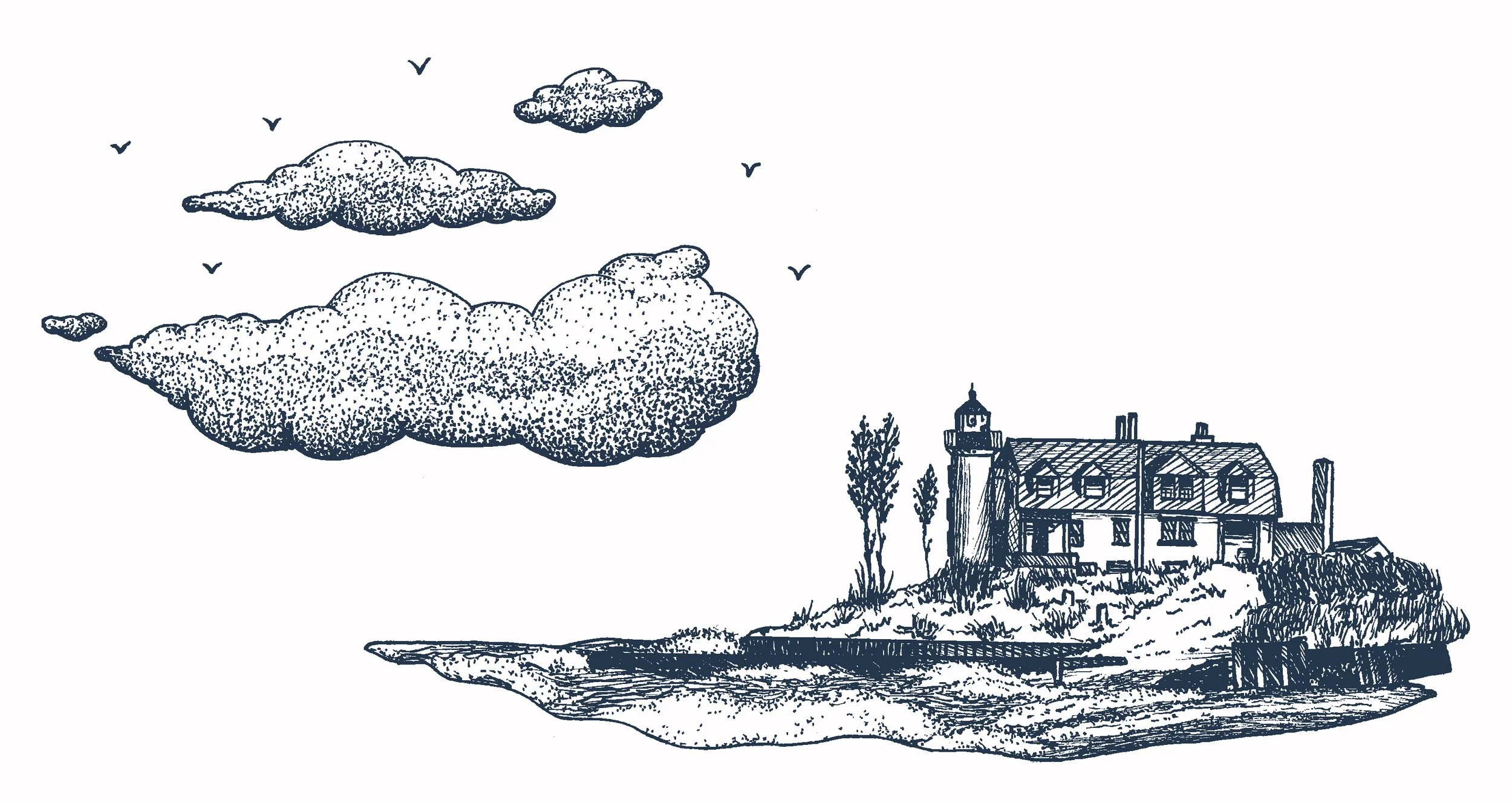 Point Betsie Lighthouse, Pen & Ink, Digitally Colored