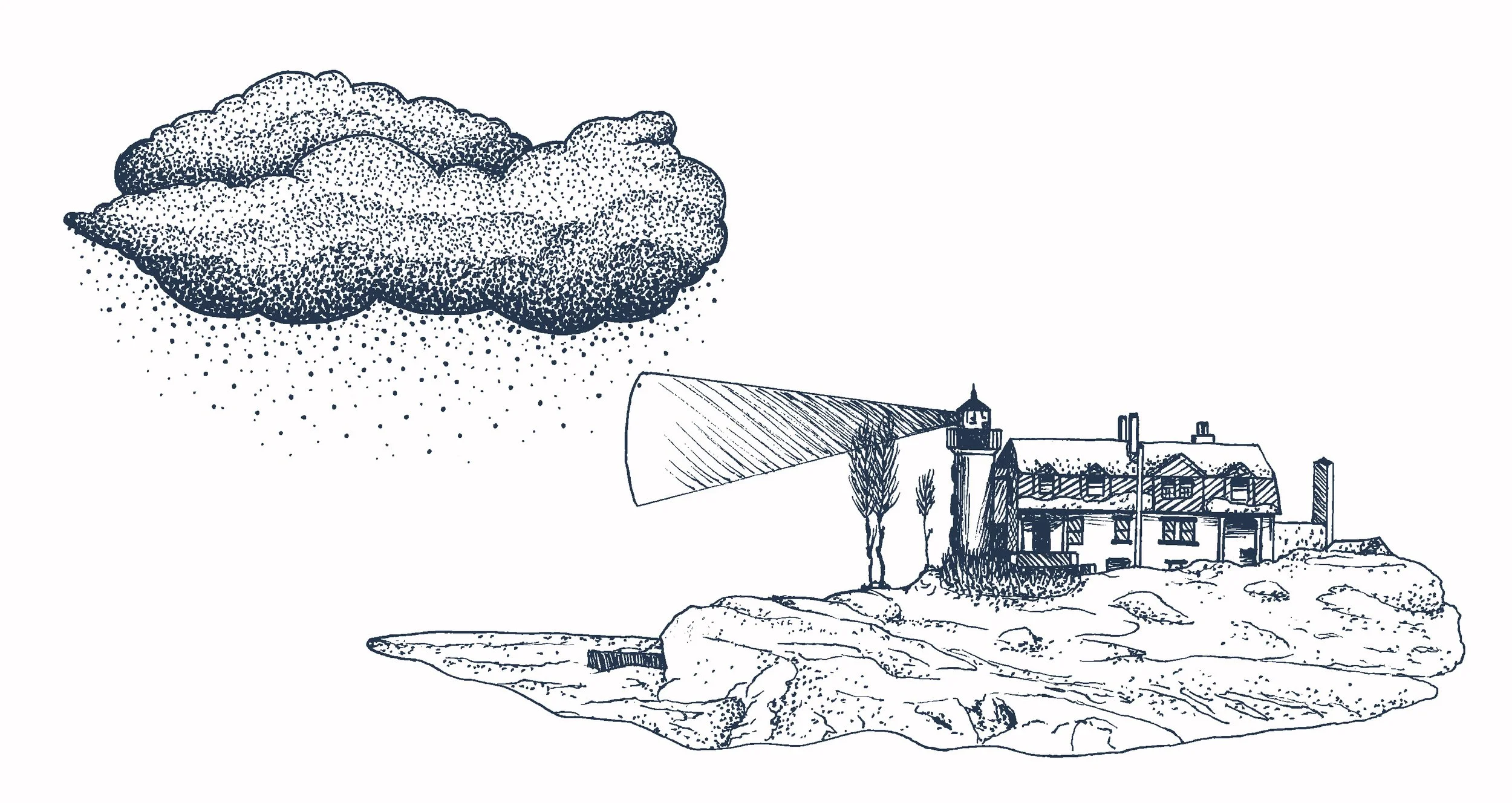 Point Betsie Lighthouse in Winter, Pen & Ink, Digitally Colored