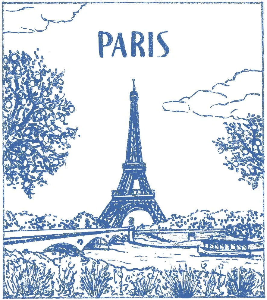 Paris Stamp, Pen & Ink, Digitally Colored