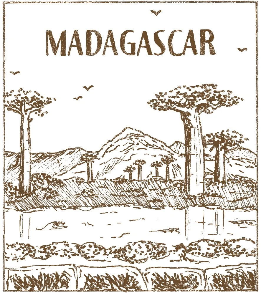 Madagascar Stamp, Pen & Ink, Digitally Colored