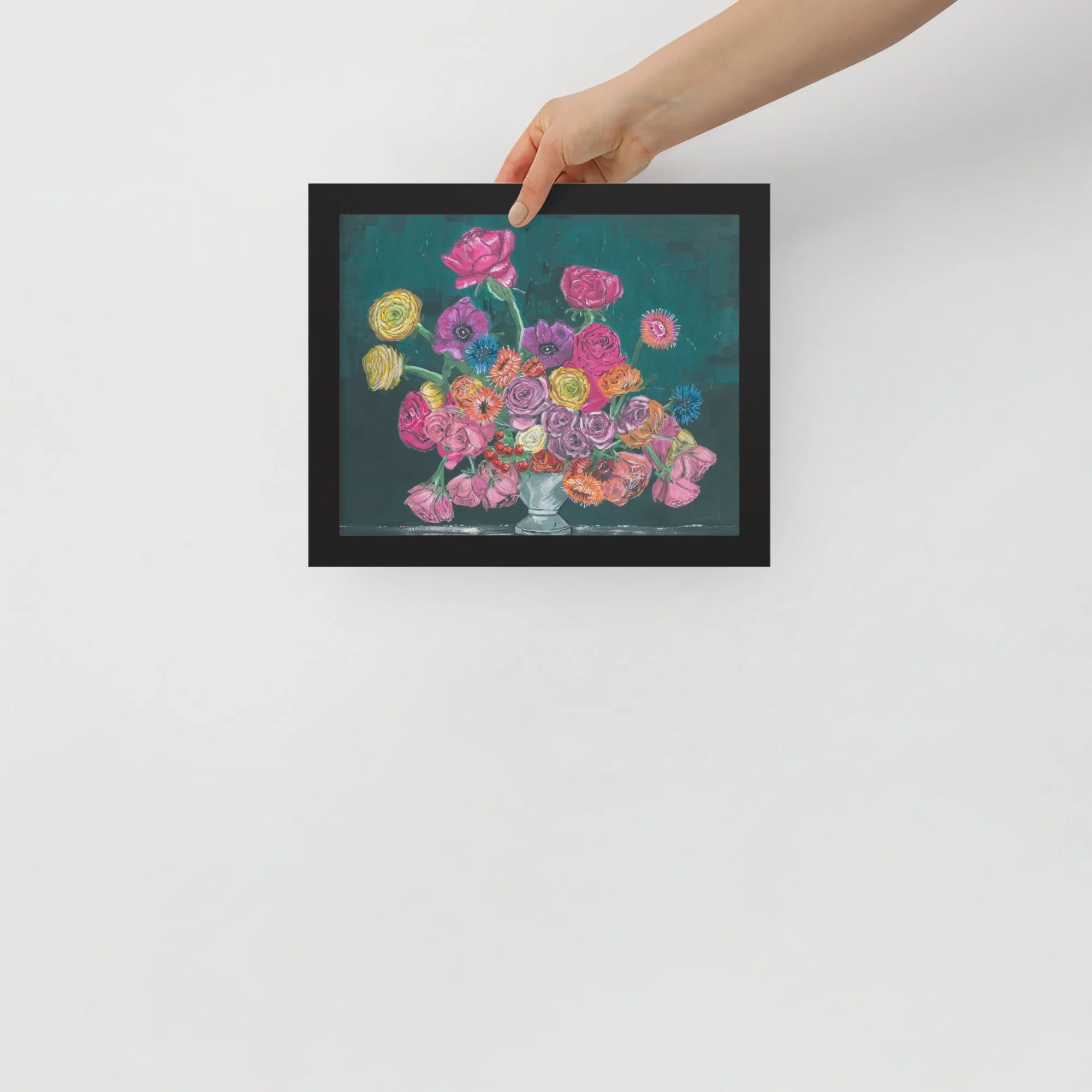 Bouquet in Teal Room Framed Print