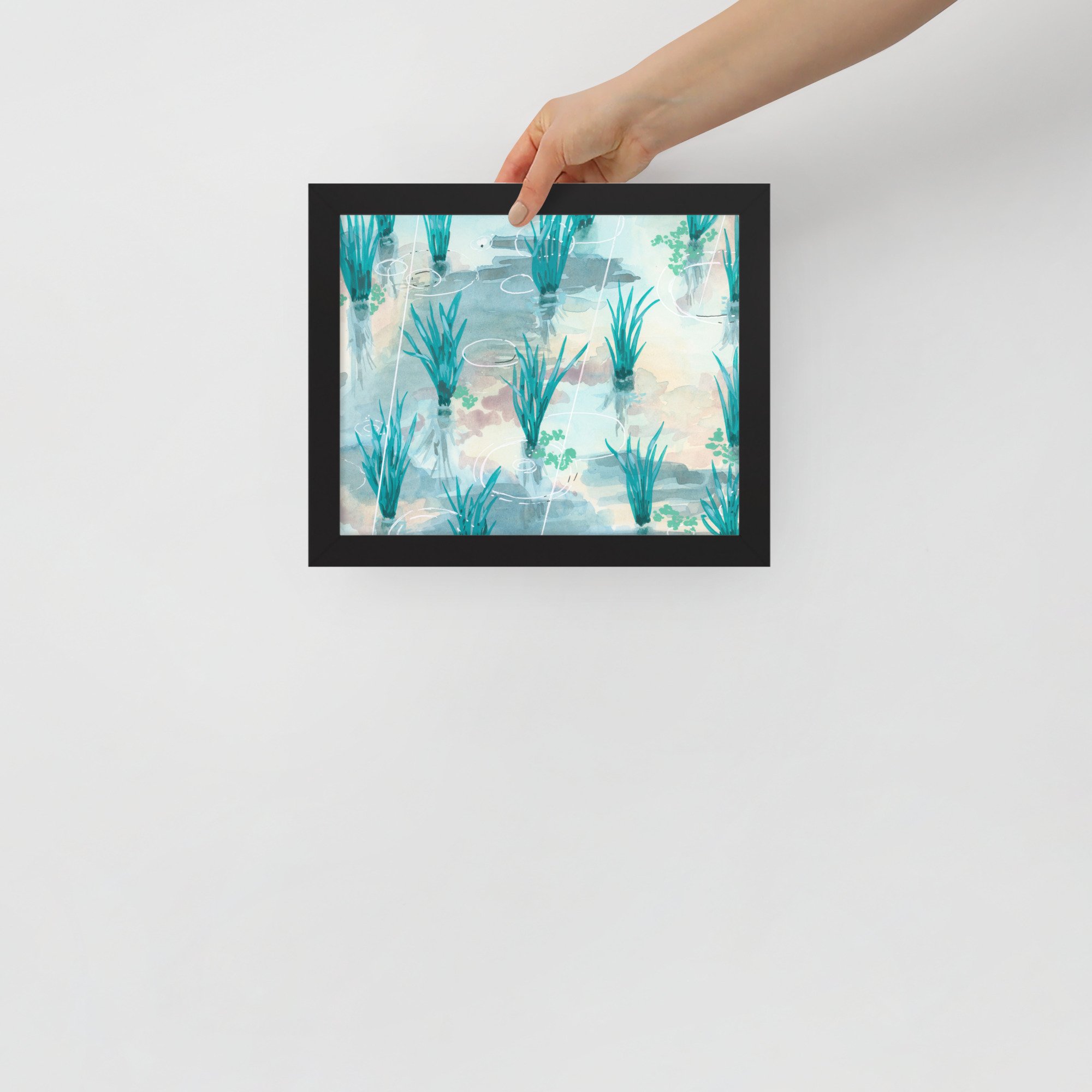 Rainy Rice Field Framed Print