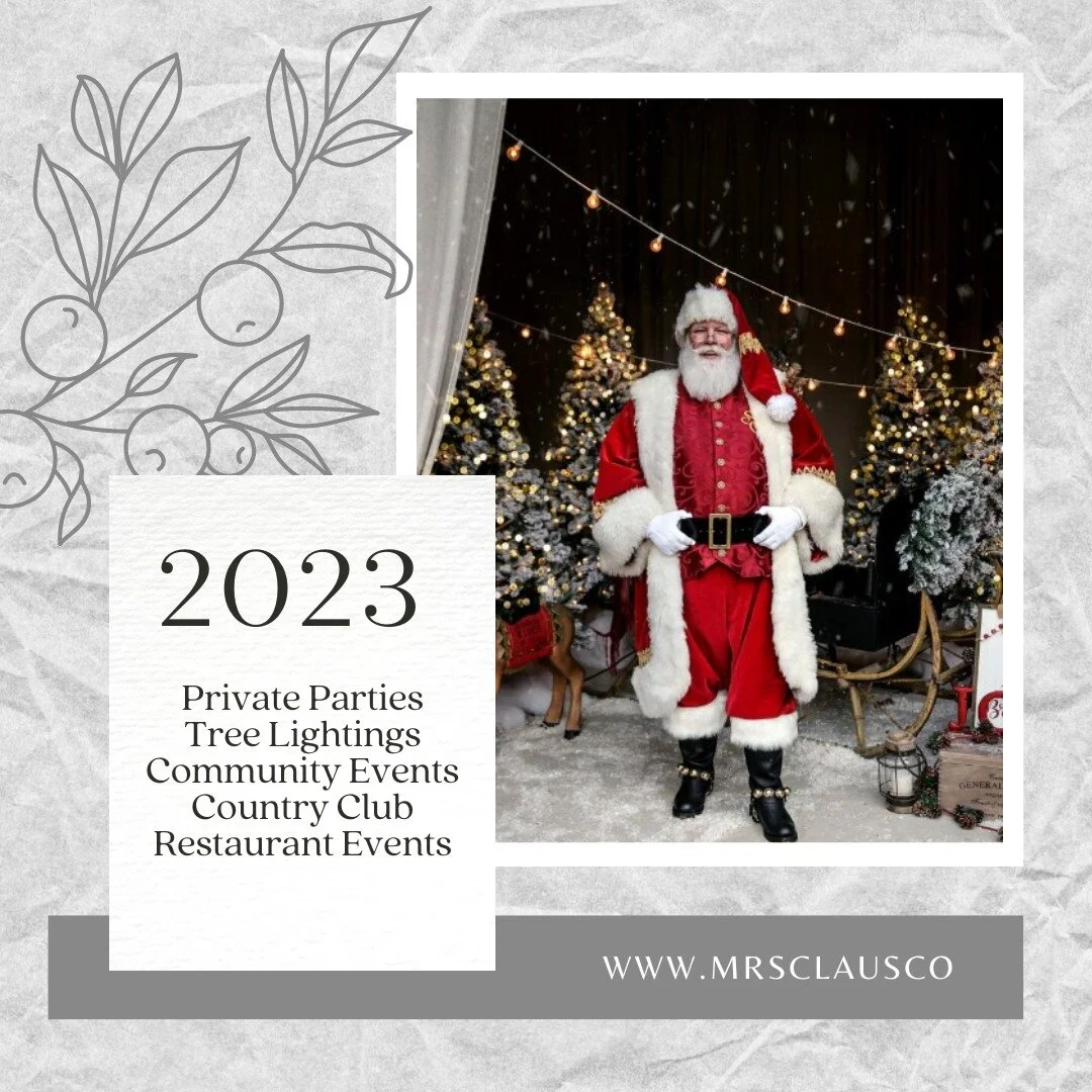 Mrs. Claus &amp; Co is booking NOW for 2023.
Book your 2023 event 12/28-12/30/2022.
50% Retainer Due at time of booking.

Book via our website: www.mrasclausco.com