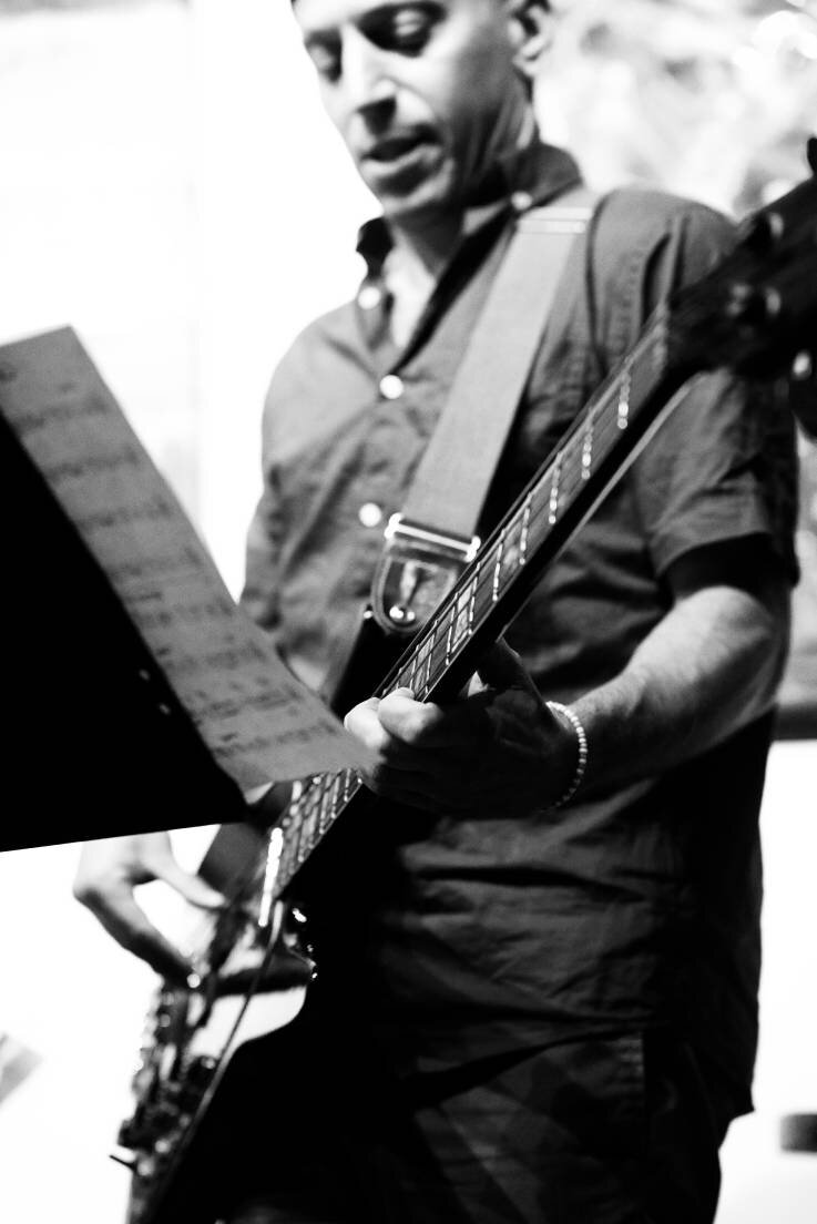 David pretending to read music.